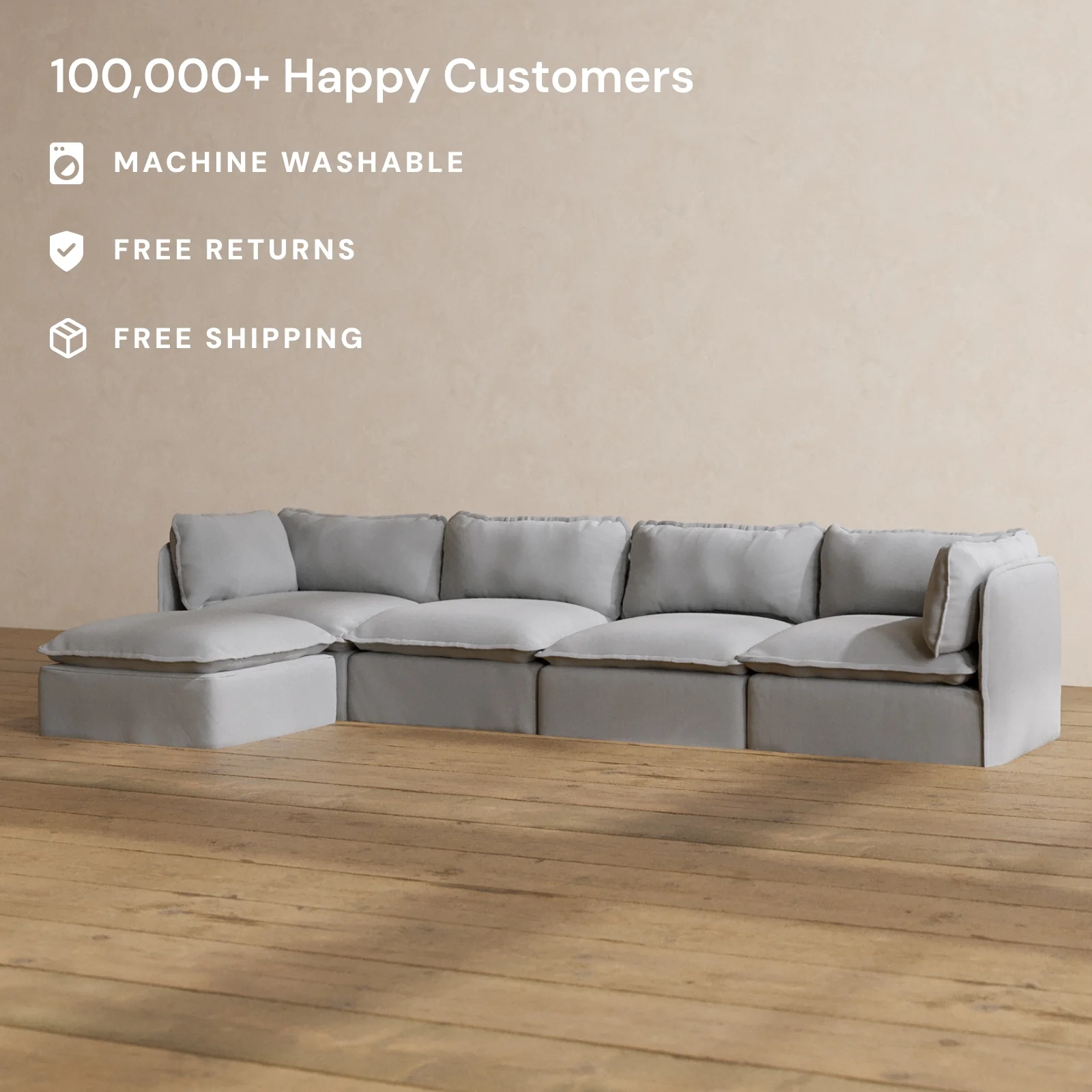 Slipcover Only - Modular Washable 4-Seater Sectional in Pumice - Image 2