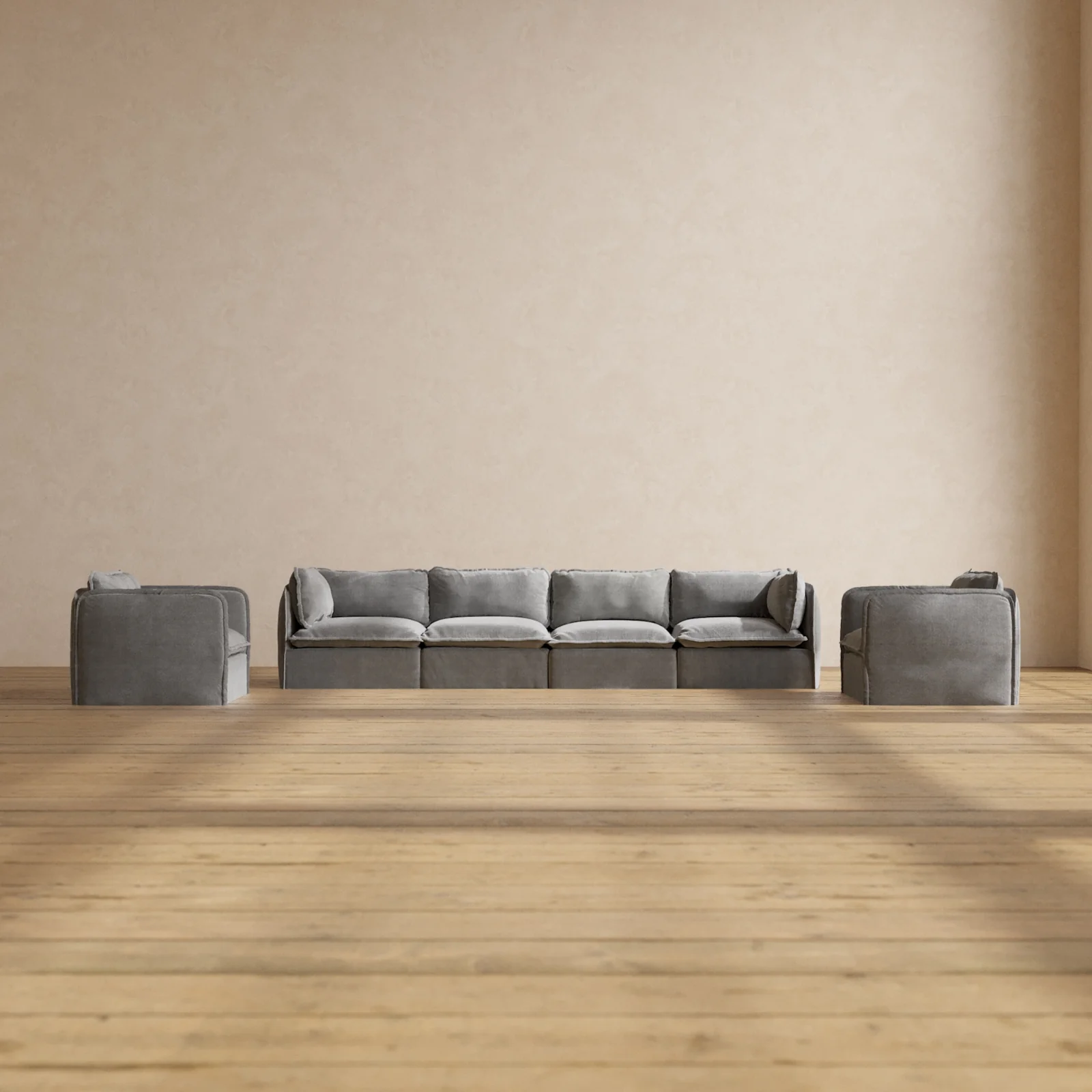 Slipcover Only - Modular Washable 4-Seater Sofa + Armchair Set in Ash