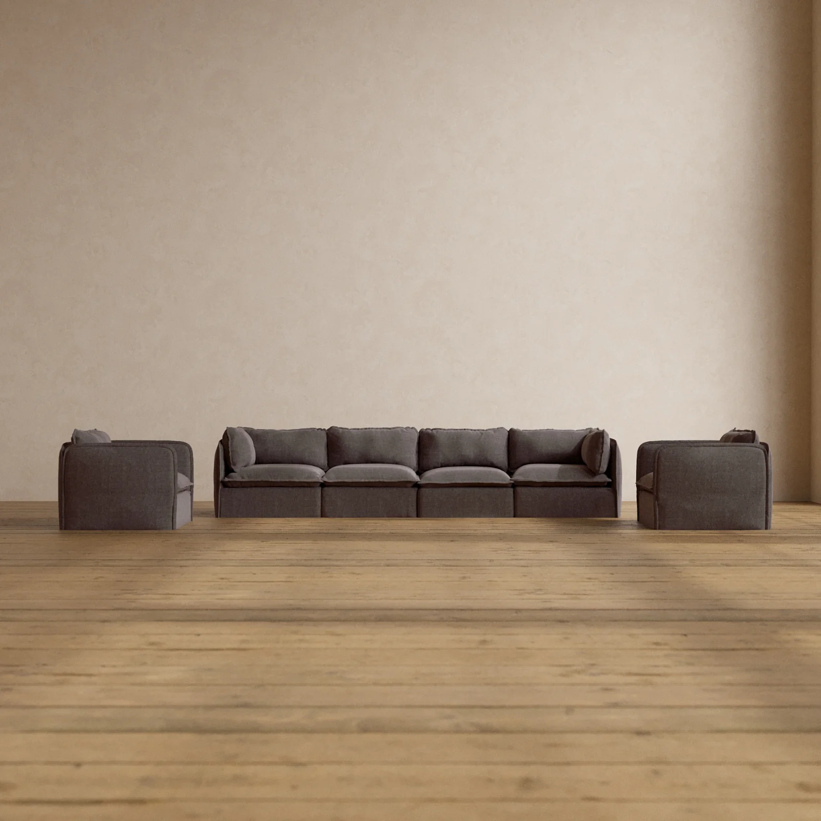 Slipcover Only - Modular Washable 4-Seater Sofa + Armchair Set in Caviar