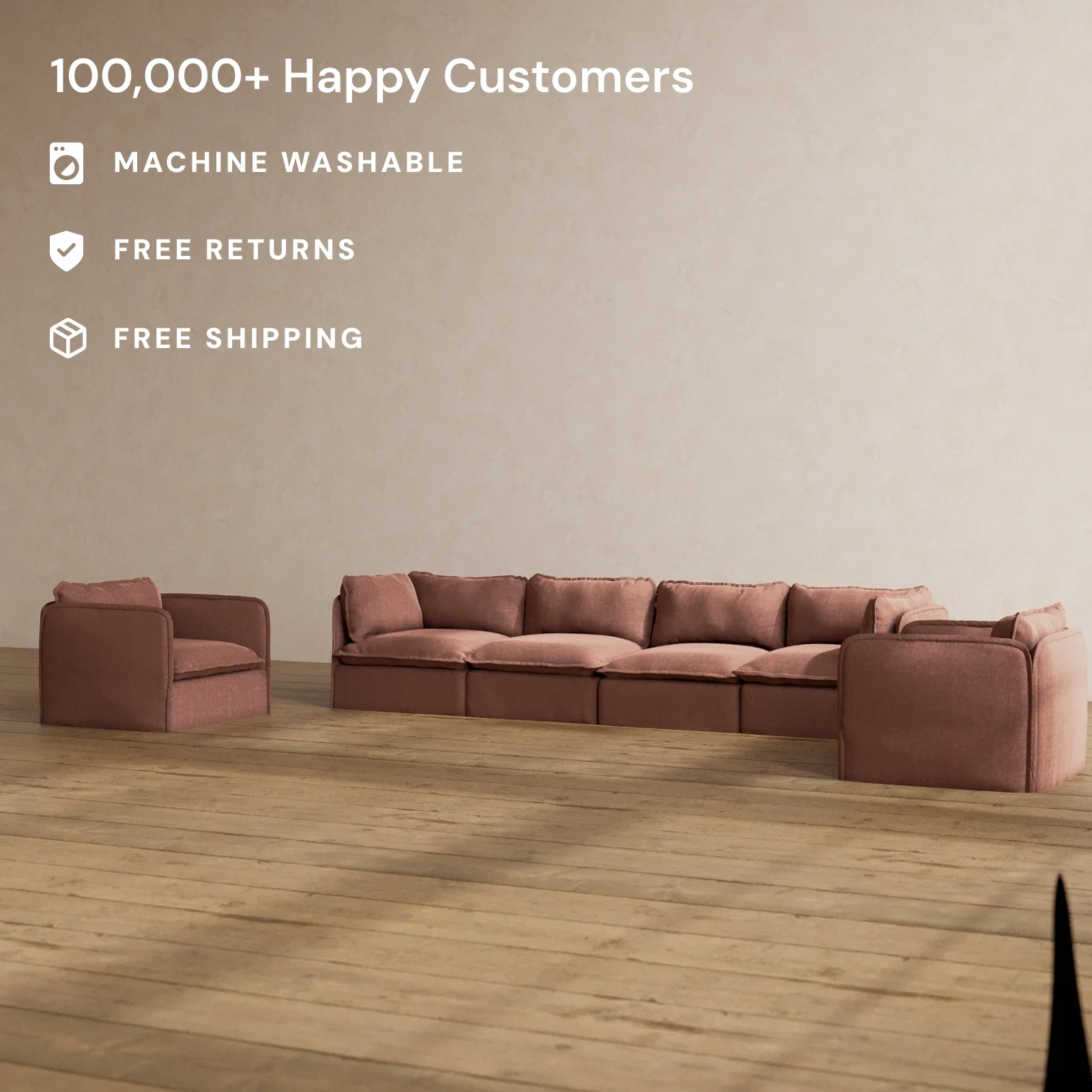 Slipcover Only - Modular Washable 4-Seater Sofa + Armchair Set in Chestnut - Image 2