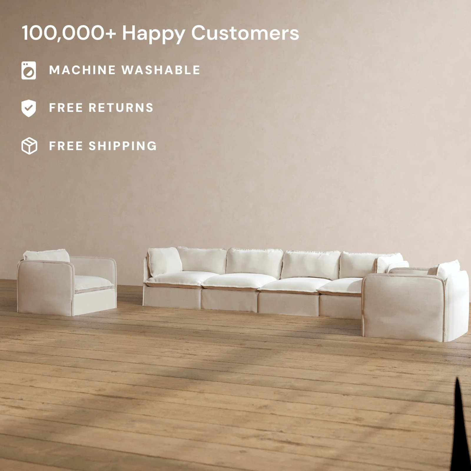 Slipcover Only - Modular Washable 4-Seater Sofa + Armchair Set in Coco - Image 2