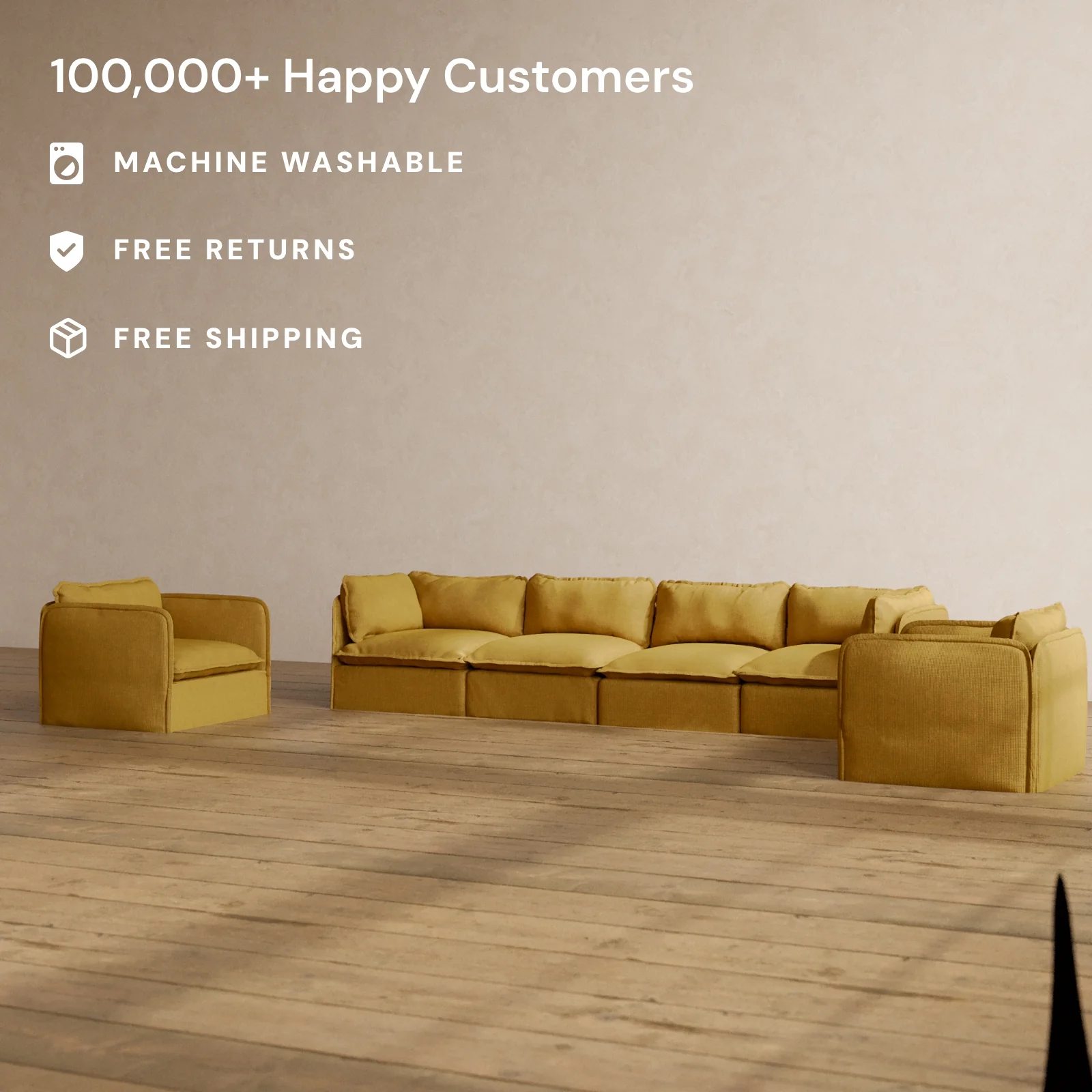 Slipcover Only - Modular Washable 4-Seater Sofa + Armchair Set in Kiiro - Image 2