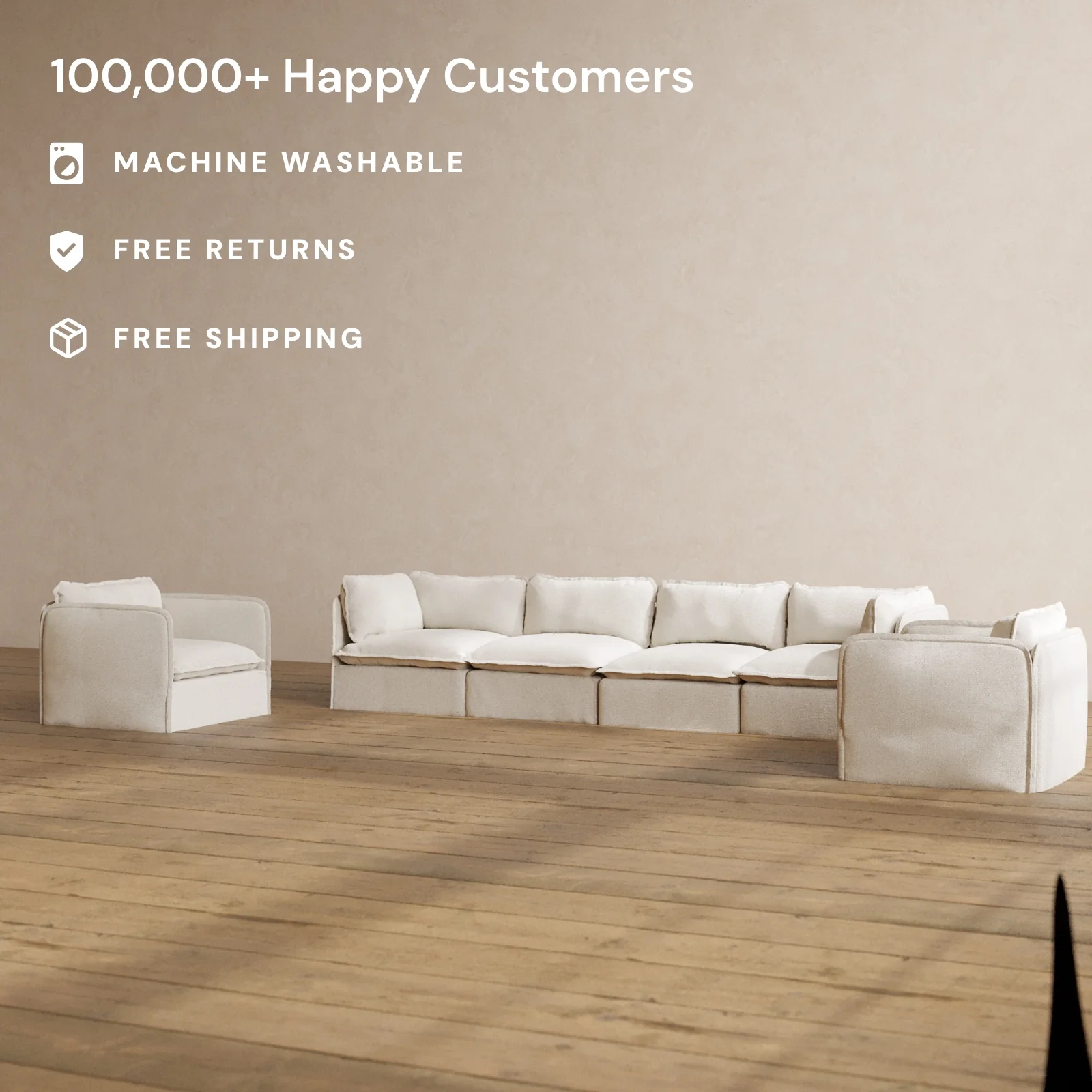Slipcover Only - Modular Washable 4-Seater Sofa + Armchair Set in Powder - Image 2