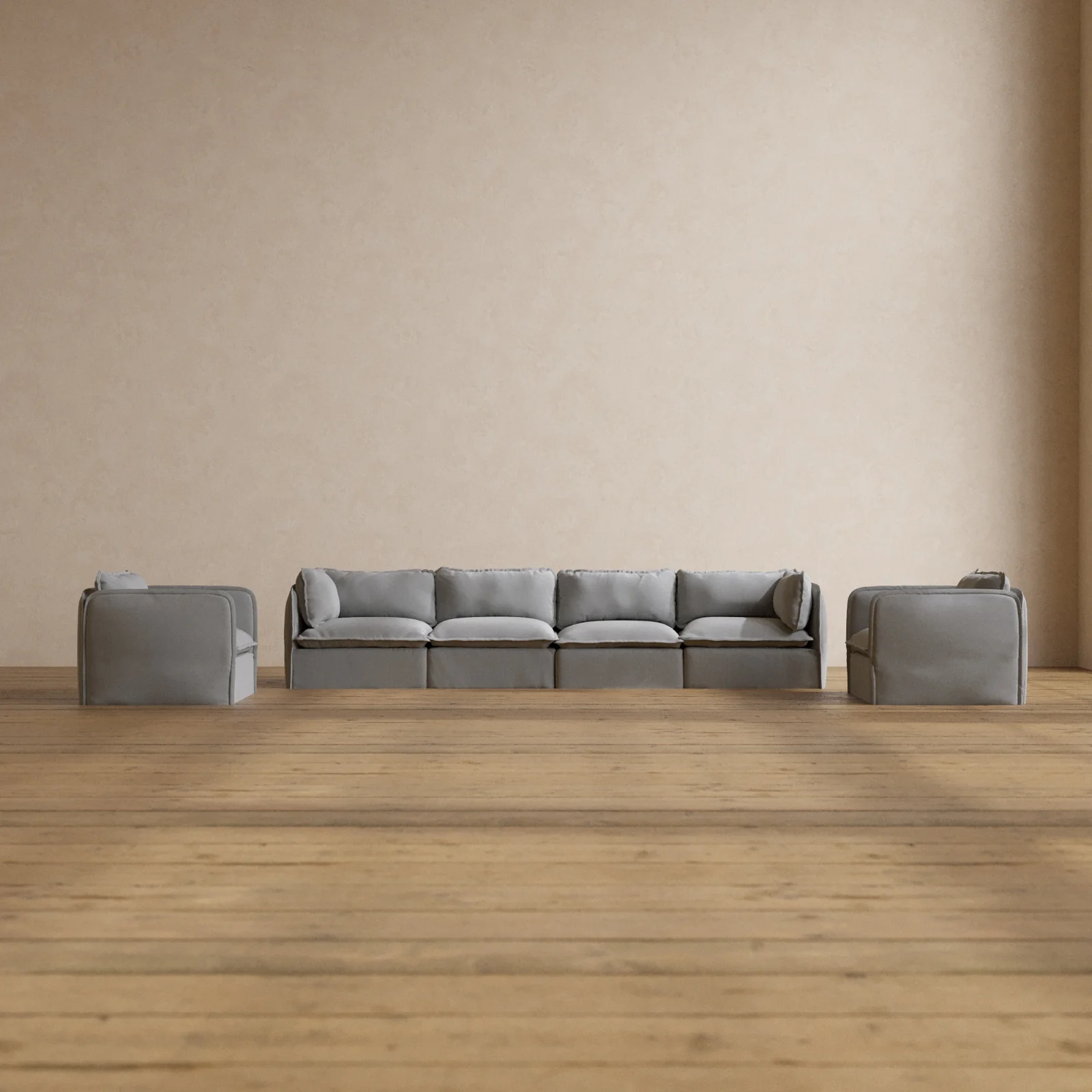 Slipcover Only - Modular Washable 4-Seater Sofa + Armchair Set in Pumice