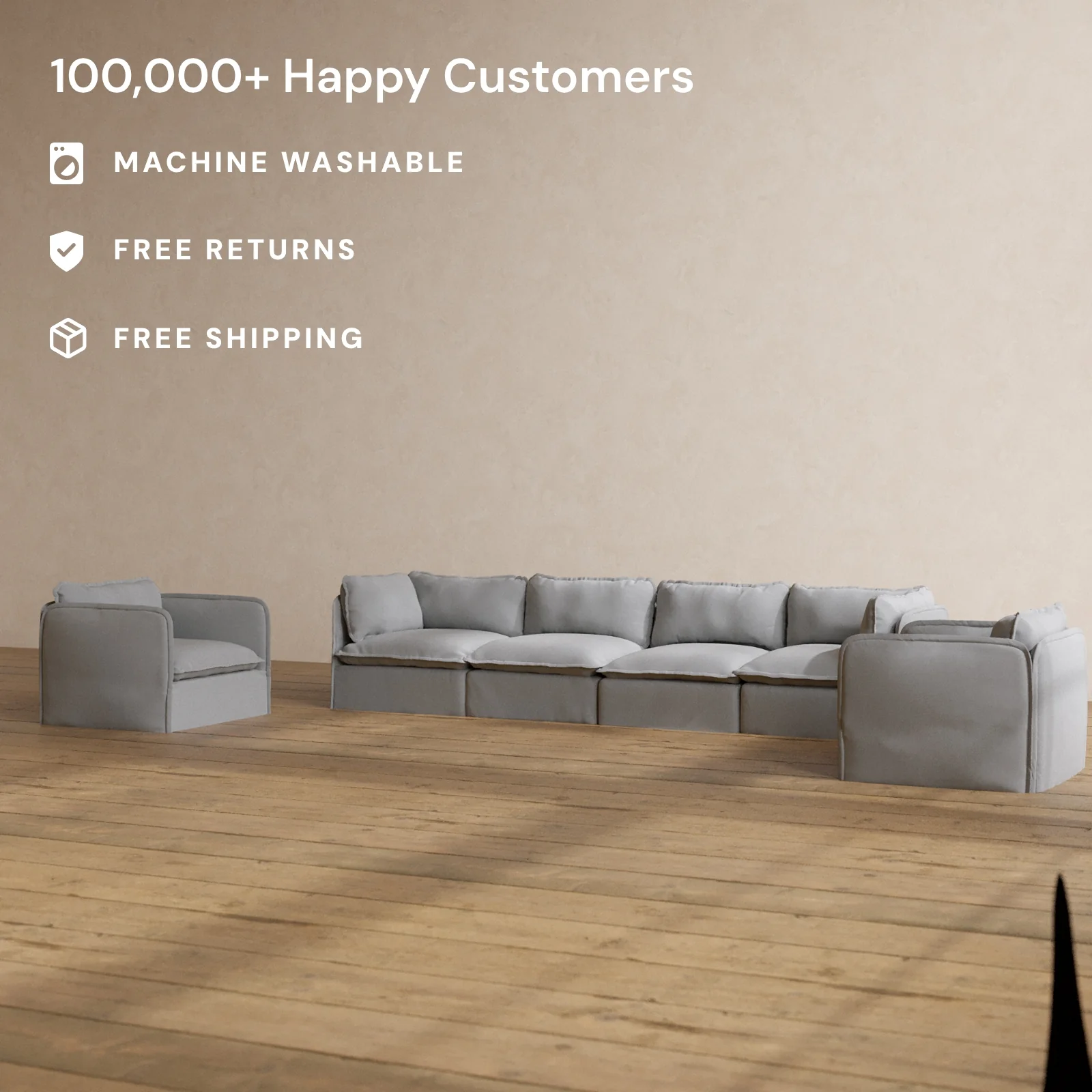 Slipcover Only - Modular Washable 4-Seater Sofa + Armchair Set in Pumice - Image 2