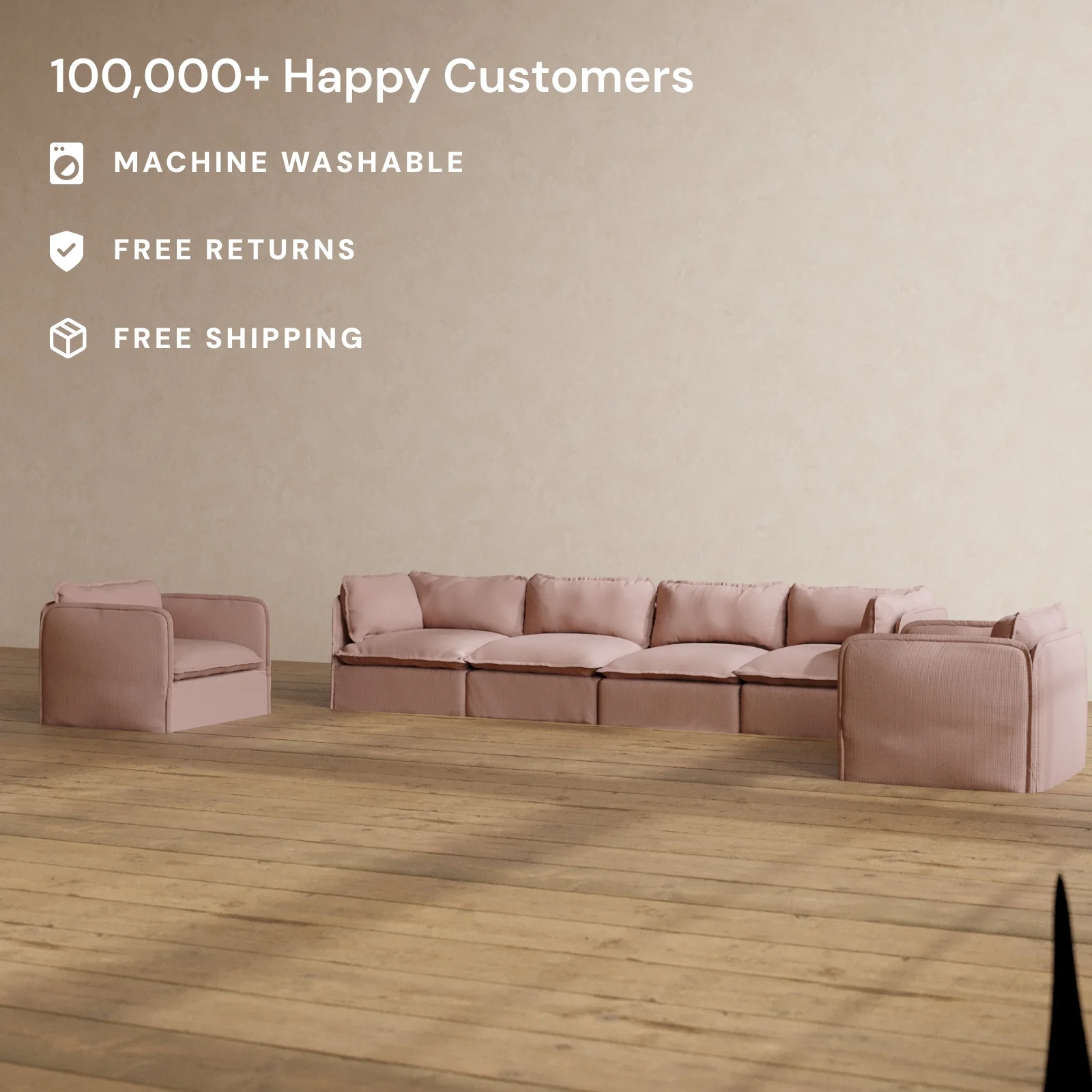 Slipcover Only - Modular Washable 4-Seater Sofa + Armchair Set in Sakura - Image 2