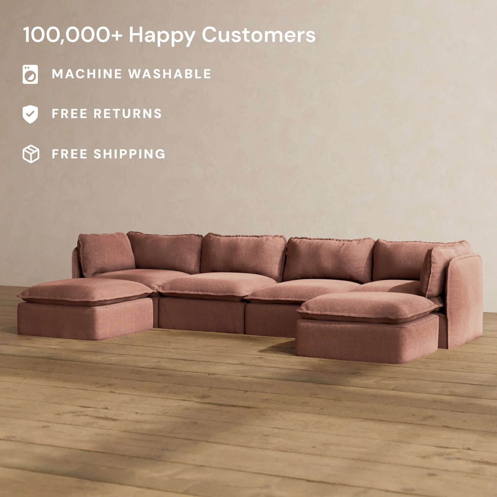 Slipcover Only - Modular Washable 4-Seater U-Sectional in Chestnut - Image 2