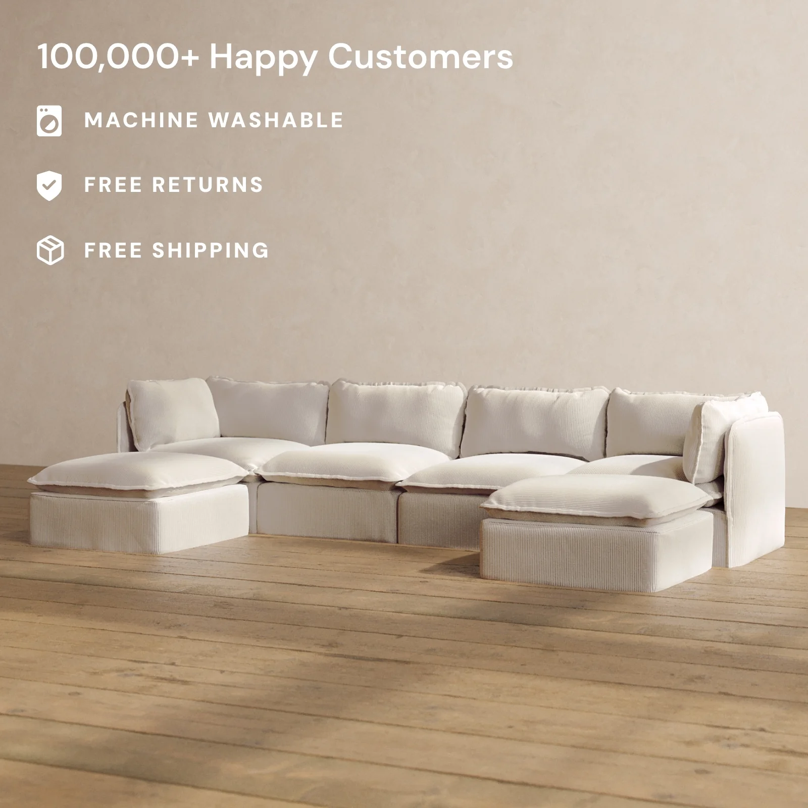 Slipcover Only - Modular Washable 4-Seater U-Sectional in Milk - Image 2