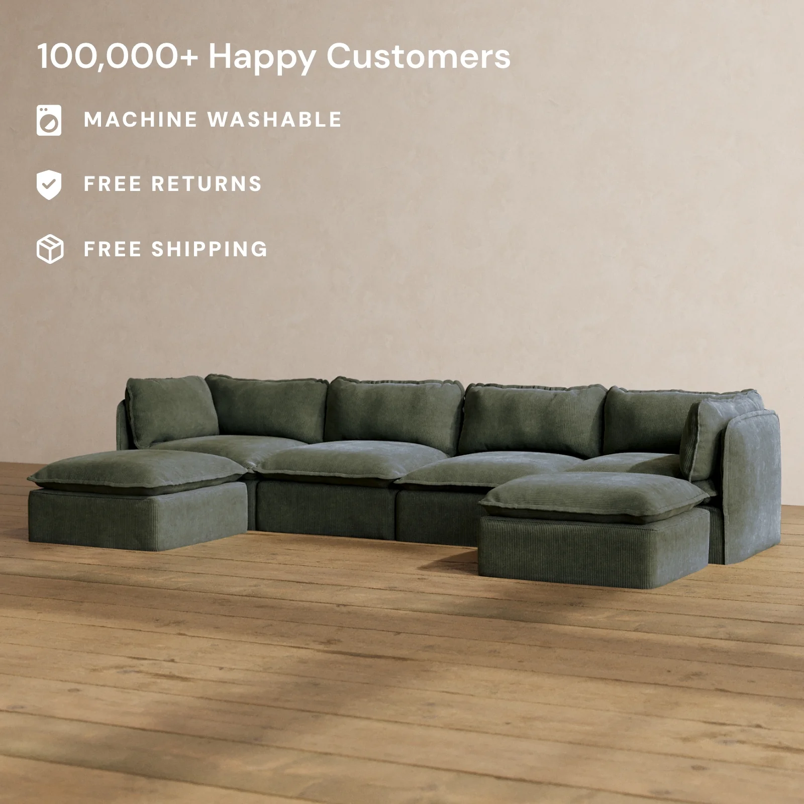 Slipcover Only - Modular Washable 4-Seater U-Sectional in Olivine - Image 2