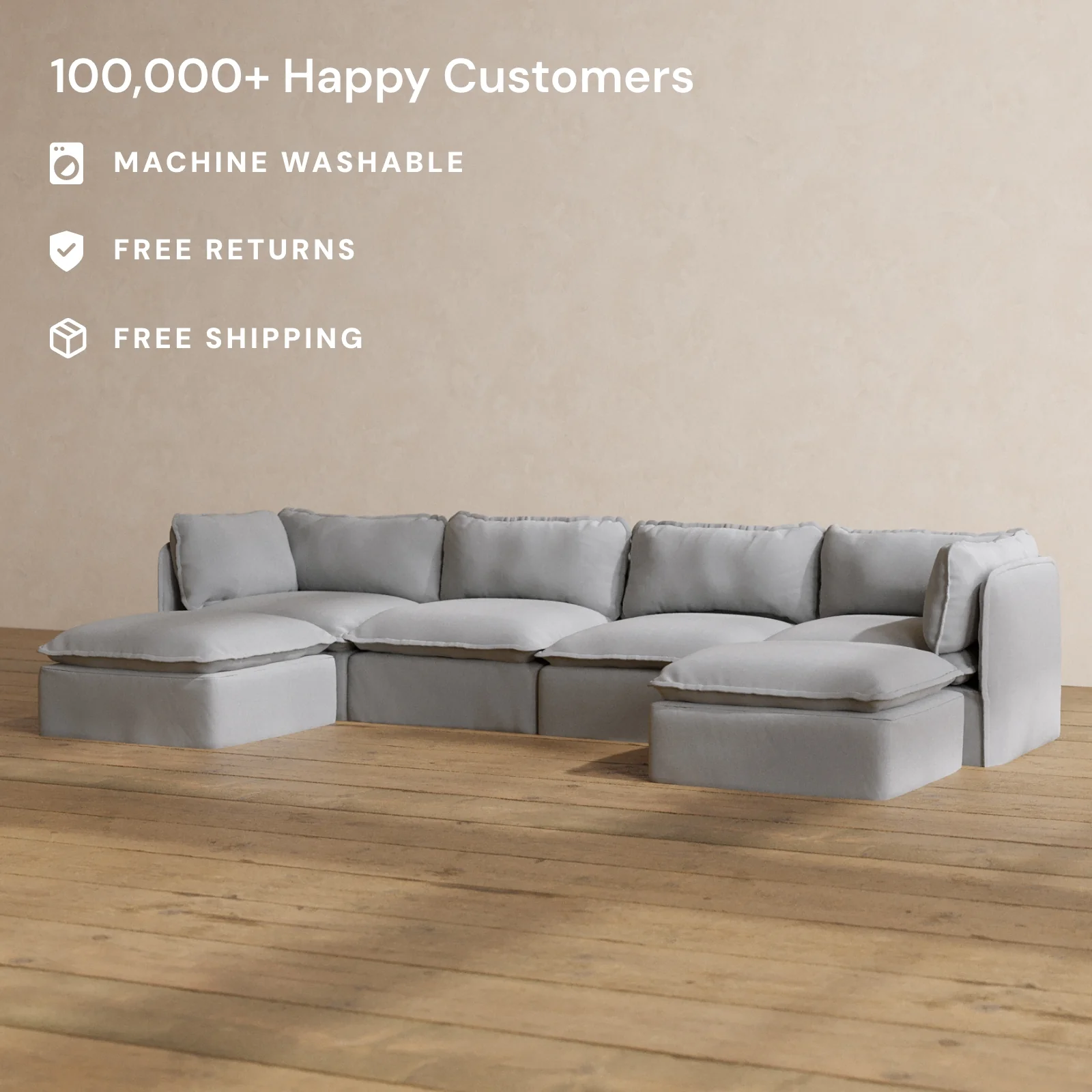 Slipcover Only - Modular Washable 4-Seater U-Sectional in Pumice - Image 2