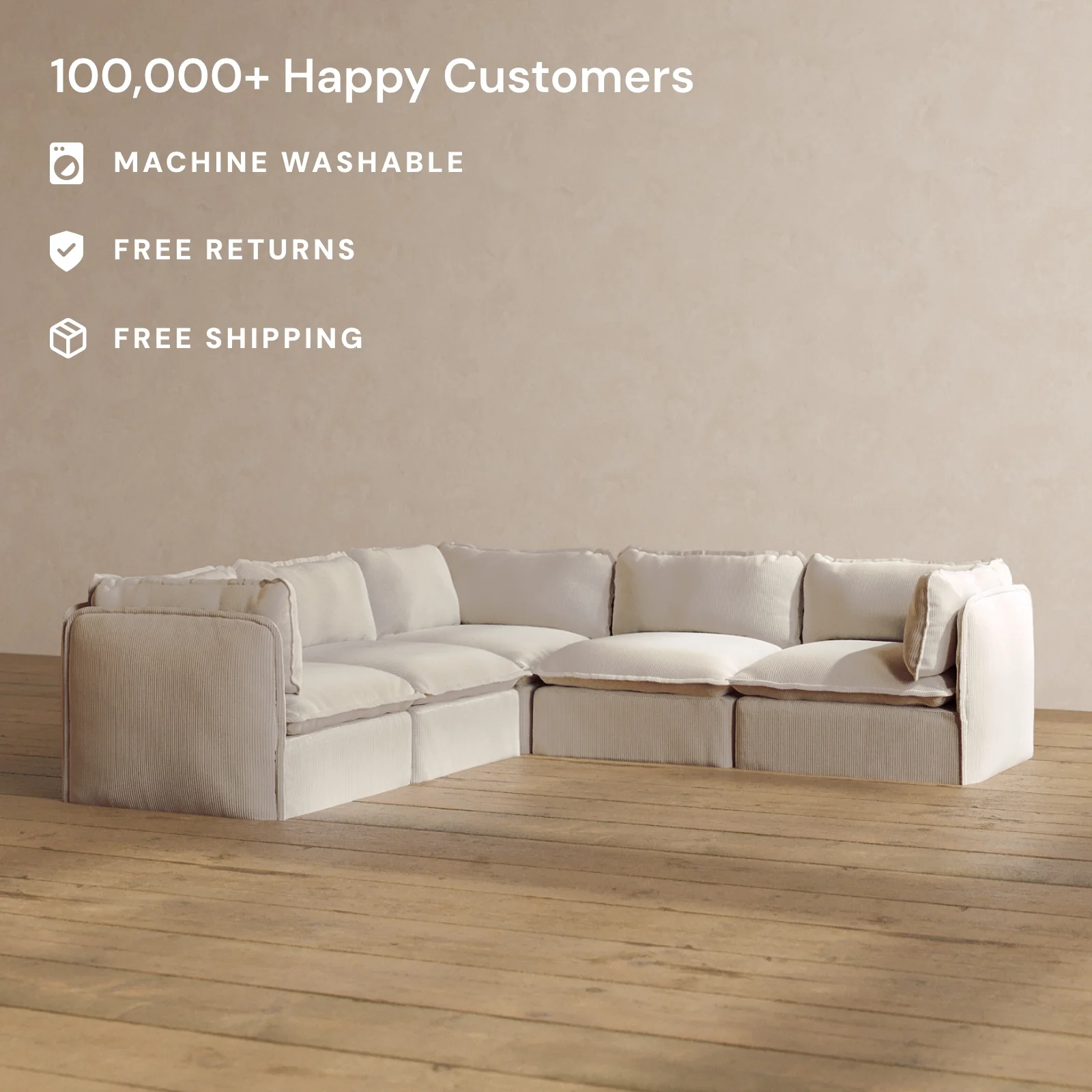 Slipcover Only - Modular Washable 5-Seater Corner Sectional in Milk - Image 2