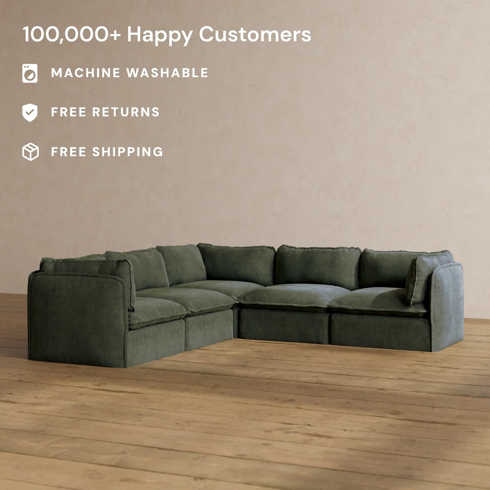 Slipcover Only - Modular Washable 5-Seater Corner Sectional in Olivine - Image 2