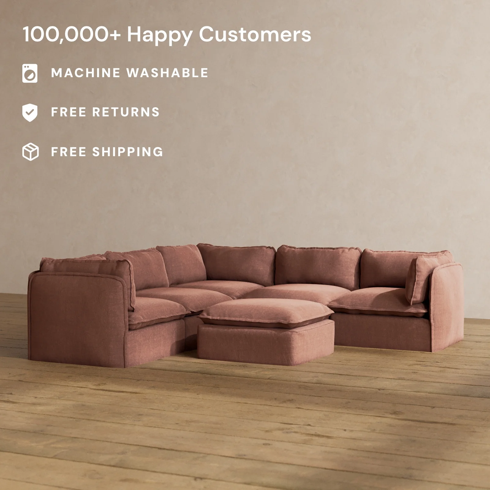 Slipcover Only - Modular Washable 5-Seater Corner Sectional + Ottoman in Chestnut - Image 2