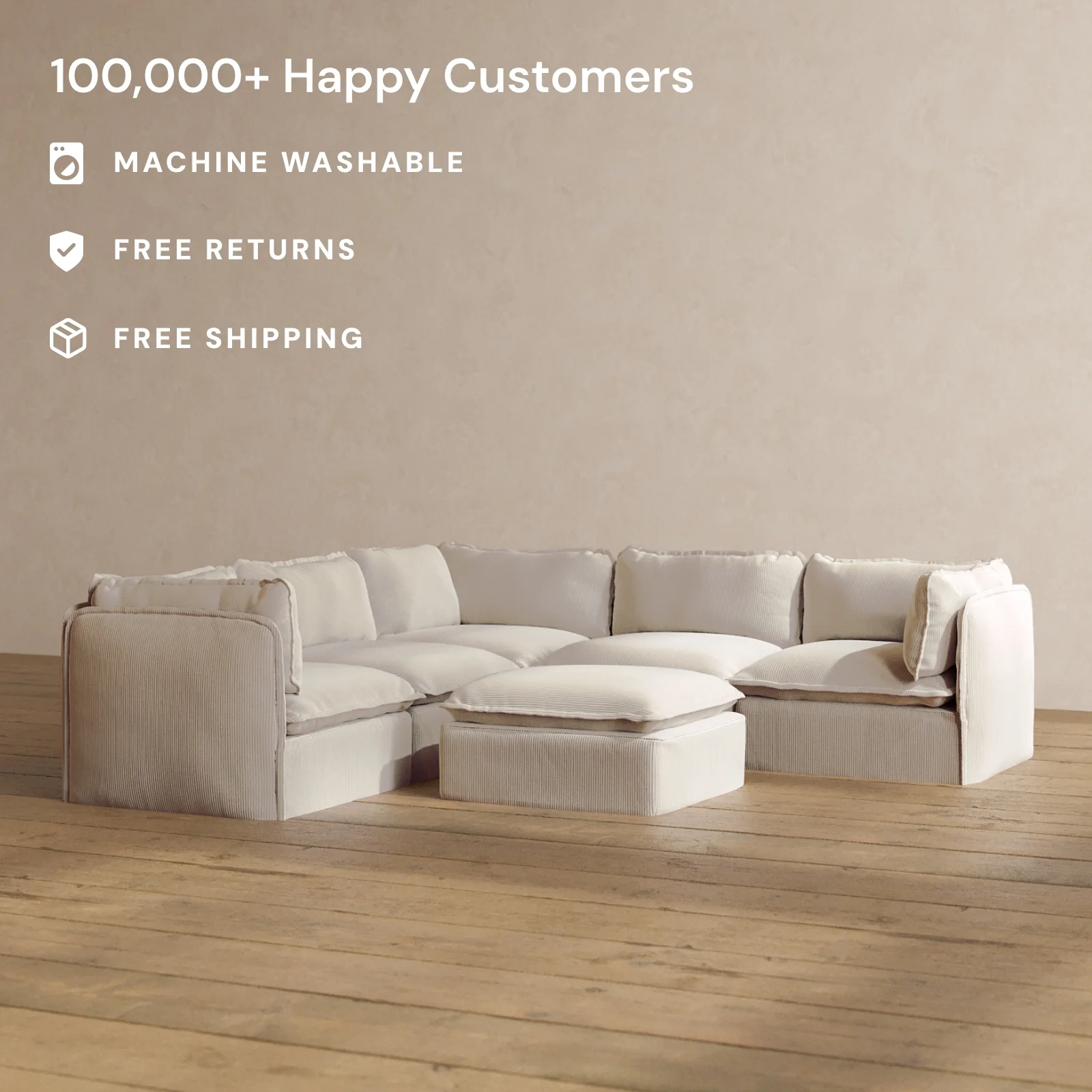 Slipcover Only - Modular Washable 5-Seater Corner Sectional + Ottoman in Milk - Image 2