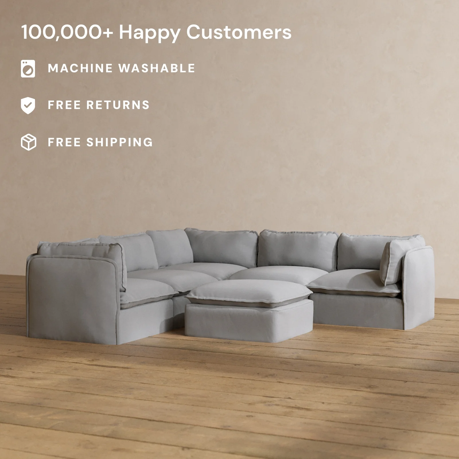 Slipcover Only - Modular Washable 5-Seater Corner Sectional + Ottoman in Pumice - Image 2