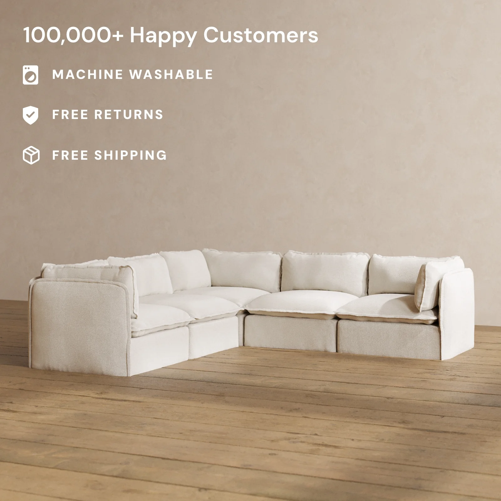 Slipcover Only - Modular Washable 5-Seater Corner Sectional in Powder - Image 2