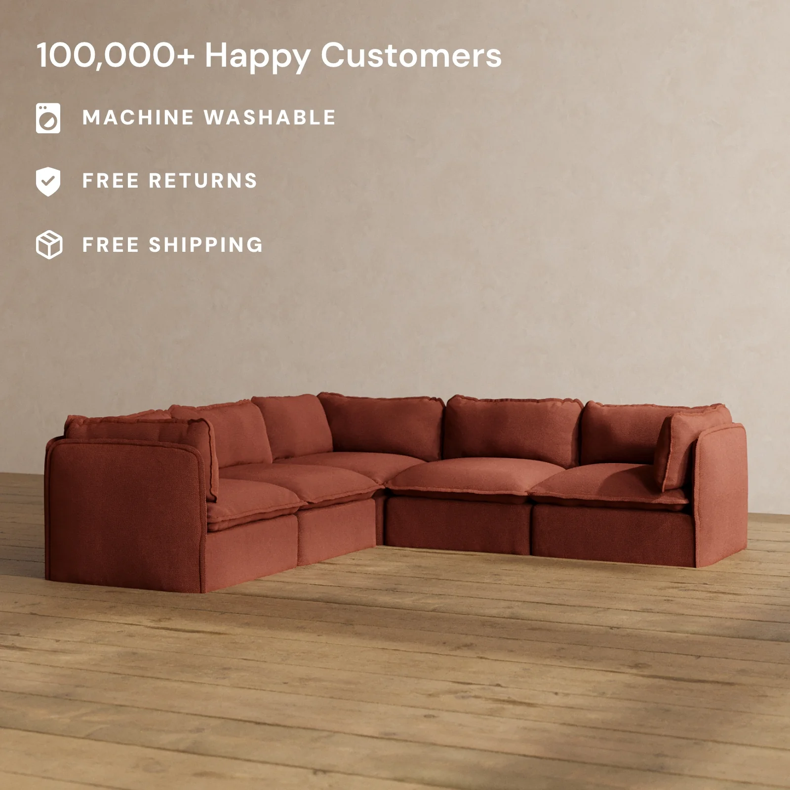 Slipcover Only - Modular Washable 5-Seater Corner Sectional in Rust - Image 2