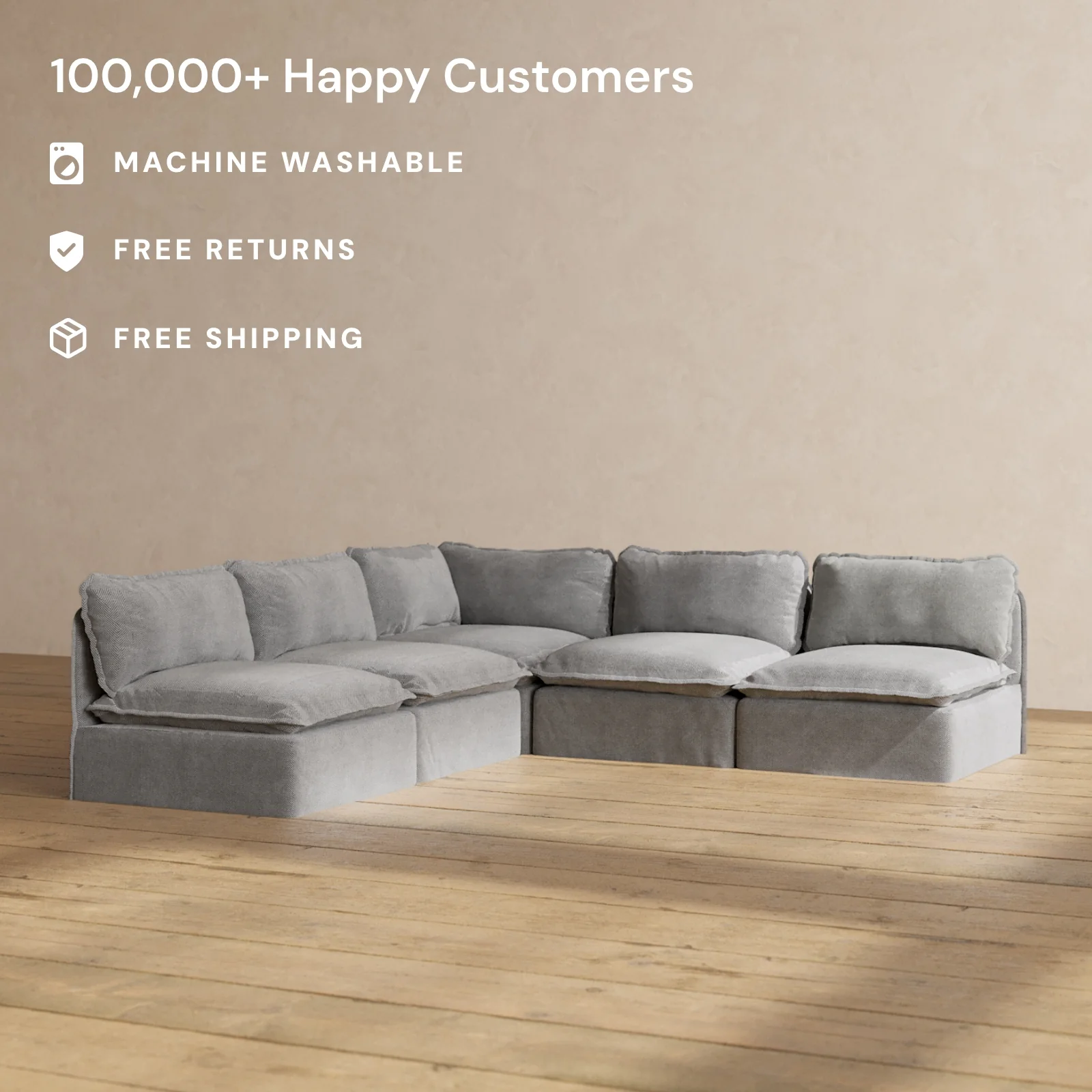 Slipcover Only - Modular Washable 5-Seater Open-Ends Corner Sectional in Ash - Image 2