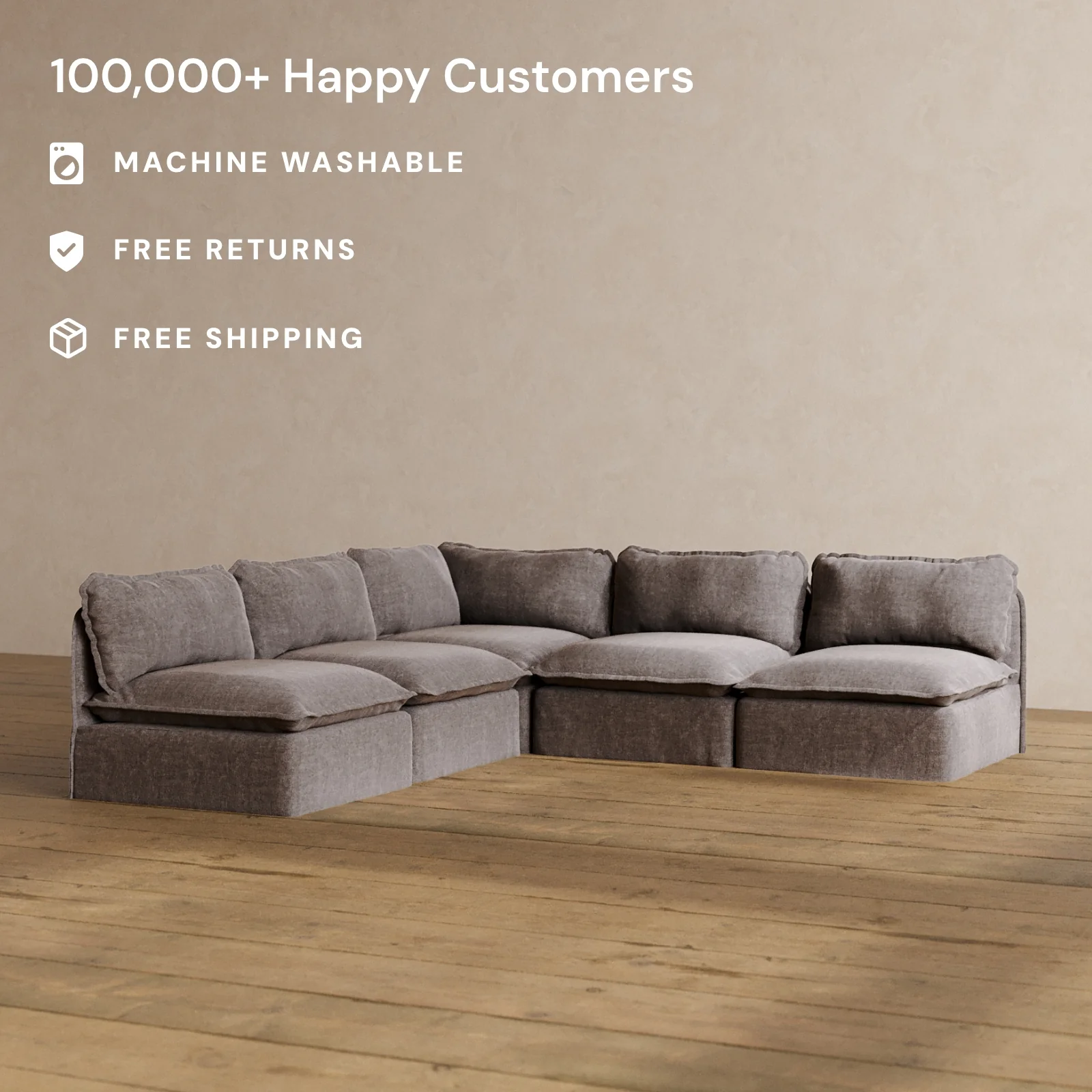 Slipcover Only - Modular Washable 5-Seater Open-Ends Corner Sectional in Caviar - Image 2