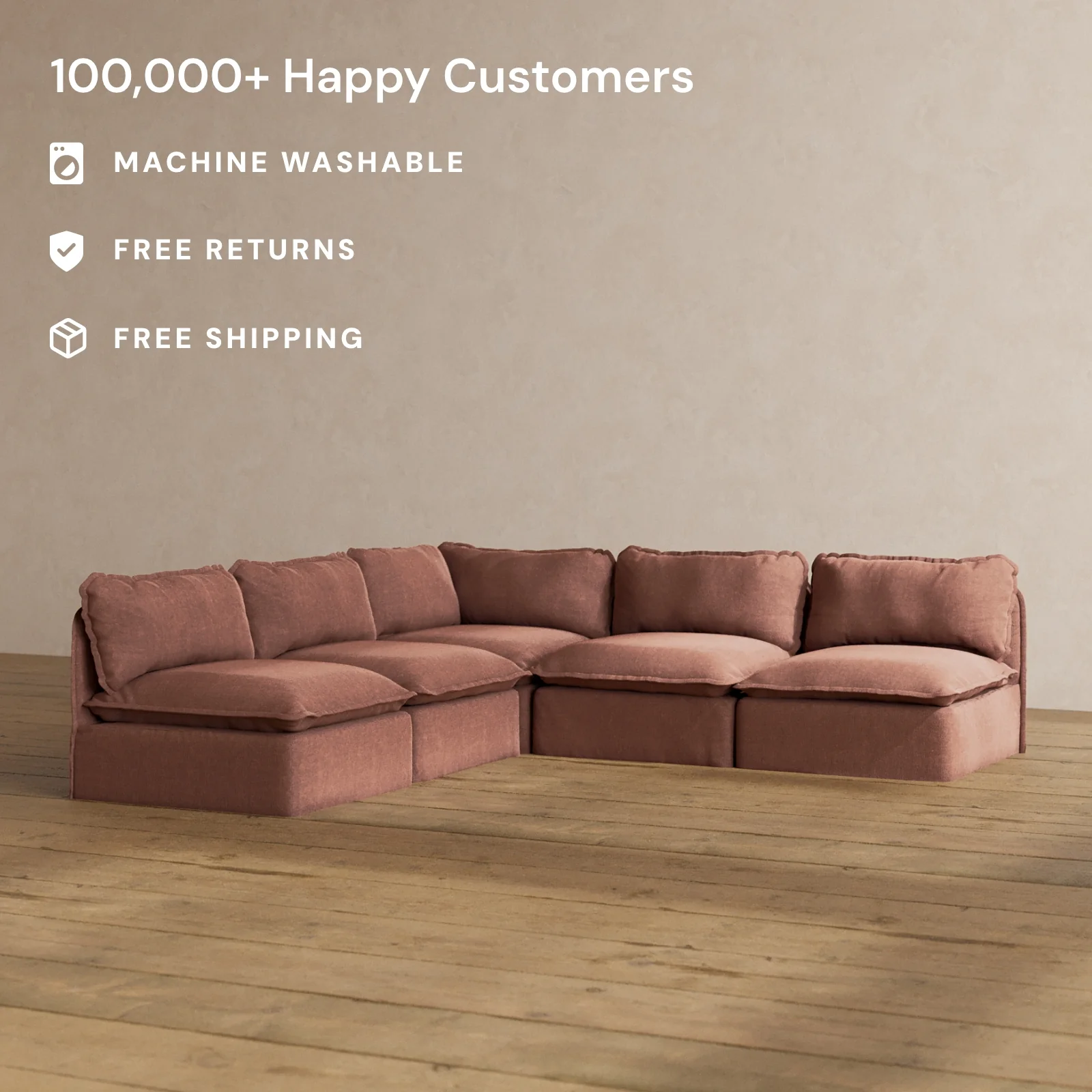 Slipcover Only - Modular Washable 5-Seater Open-Ends Corner Sectional in Chestnut - Image 2