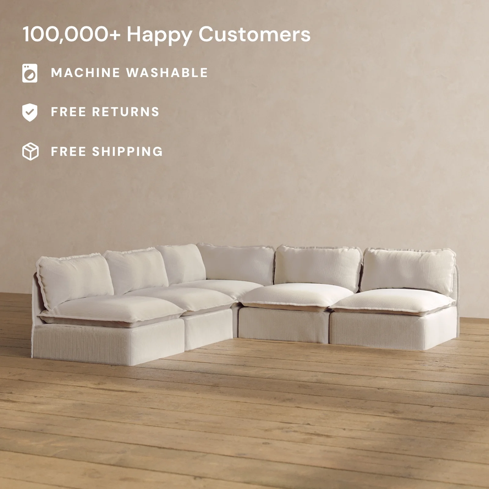 Slipcover Only - Modular Washable 5-Seater Open-Ends Corner Sectional in Milk - Image 2