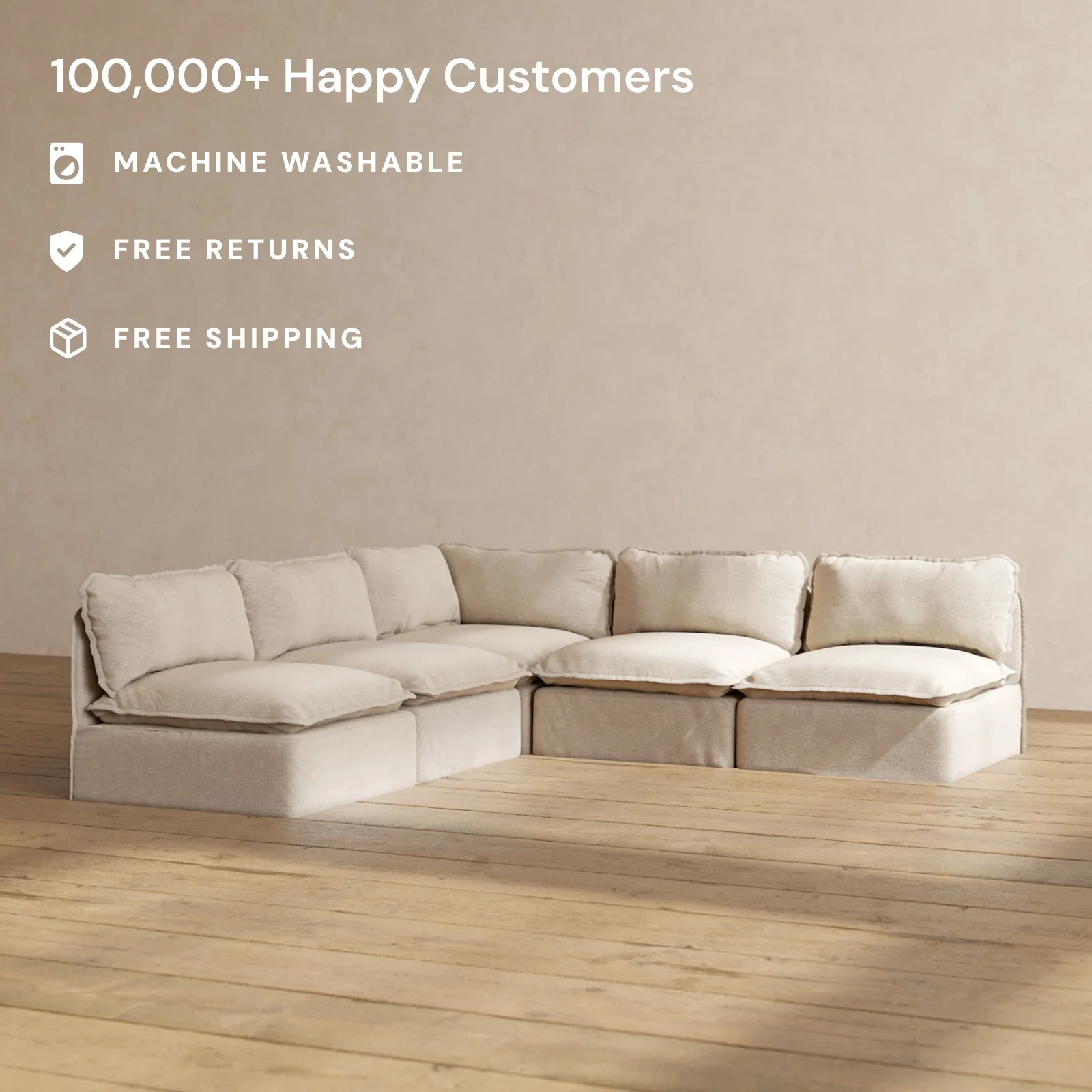 Slipcover Only - Modular Washable 5-Seater Open-Ends Corner Sectional in Oat - Image 2
