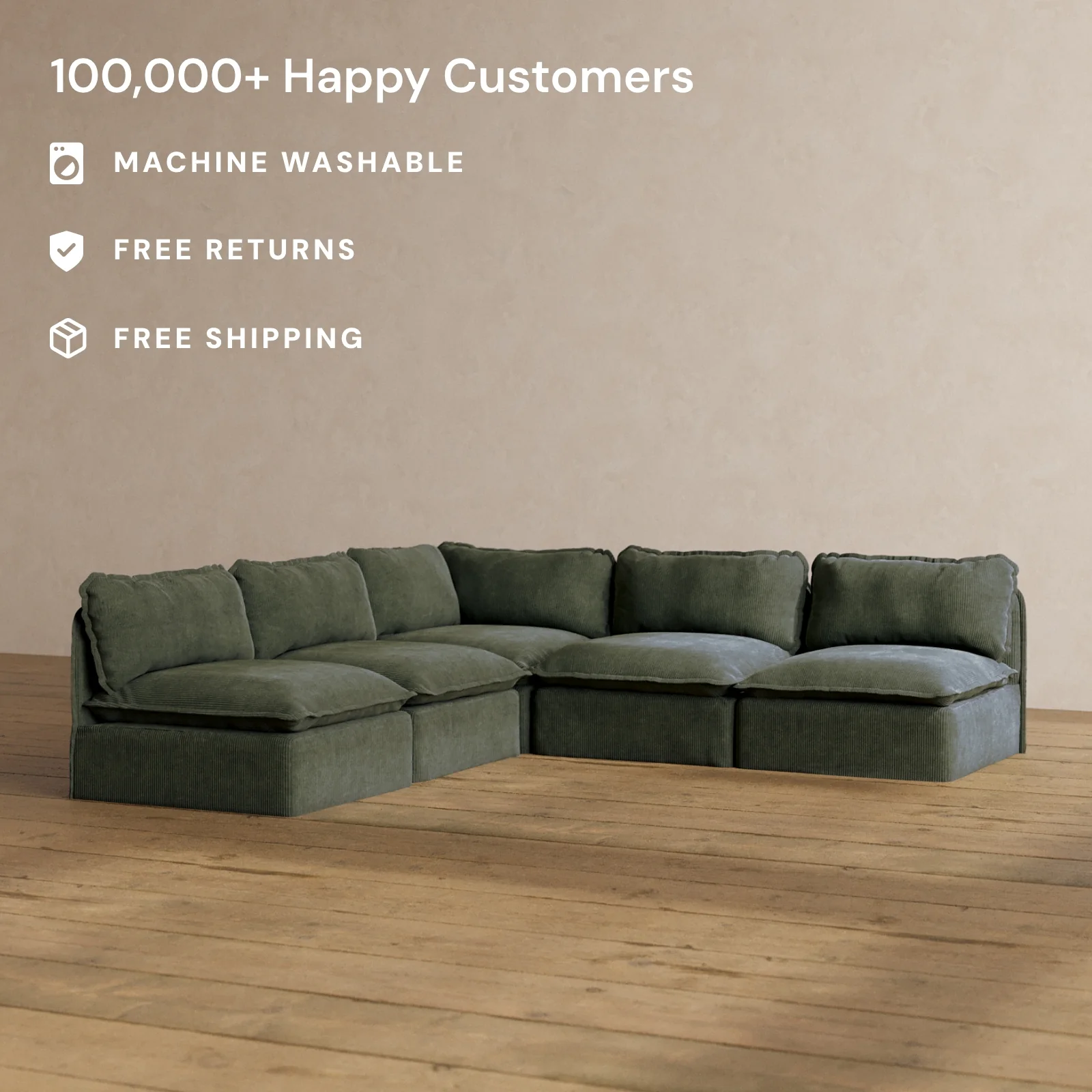 Slipcover Only - Modular Washable 5-Seater Open-Ends Corner Sectional in Olivine - Image 2