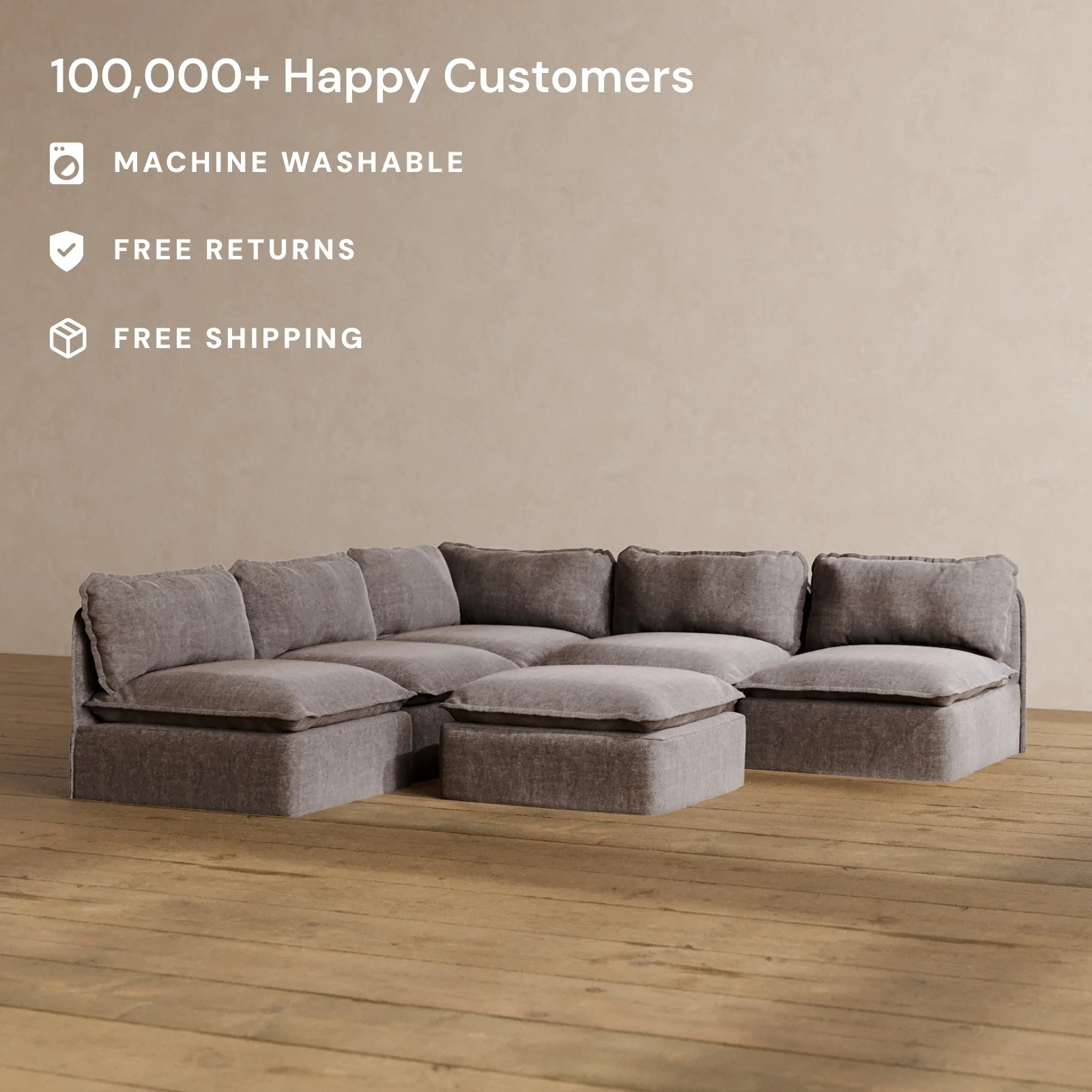 Slipcover Only - Modular Washable 5-Seater Open-Ends Corner Sectional + Ottoman in Caviar - Image 2