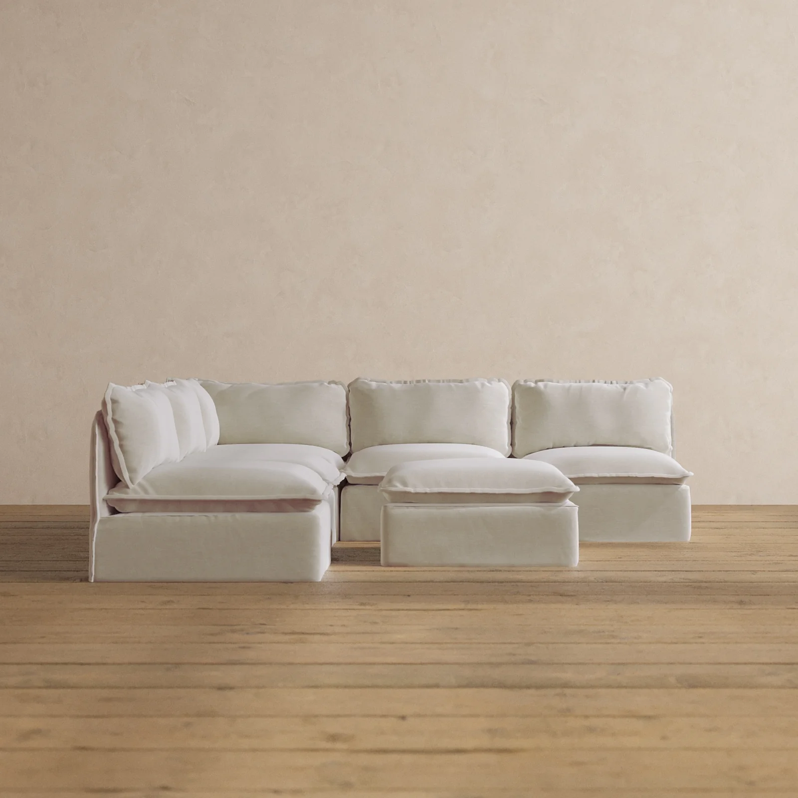 Slipcover Only - Modular Washable 5-Seater Open-Ends Corner Sectional + Ottoman in Coco