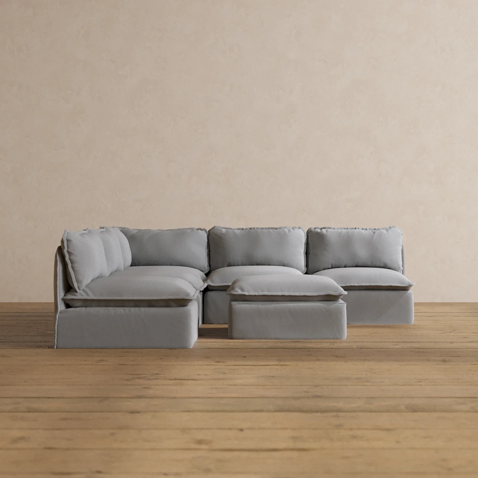 Slipcover Only - Modular Washable 5-Seater Open-Ends Corner Sectional + Ottoman in Pumice