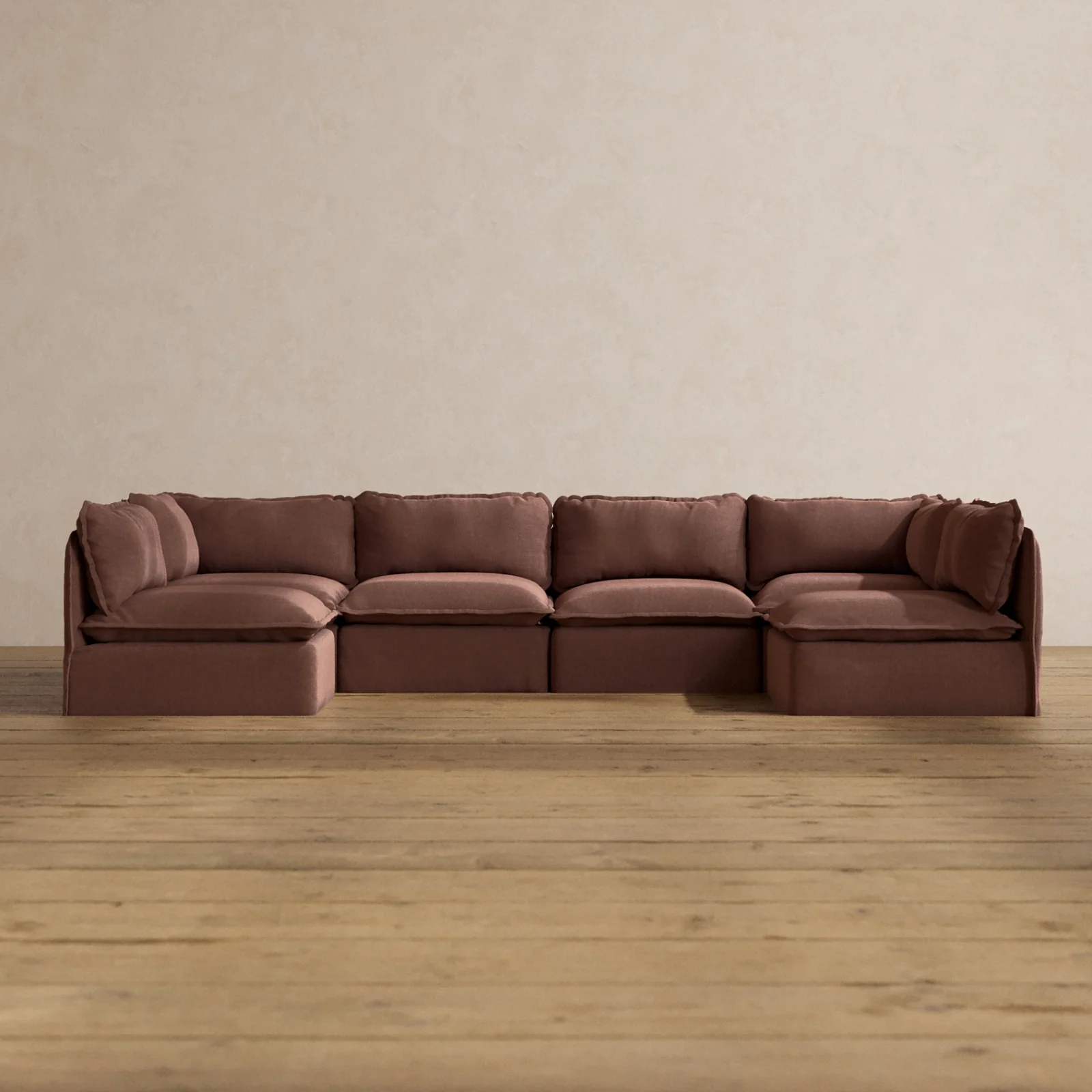 Slipcover Only - Modular Washable 6-Seater Open-Ends U-Sectional in Chestnut