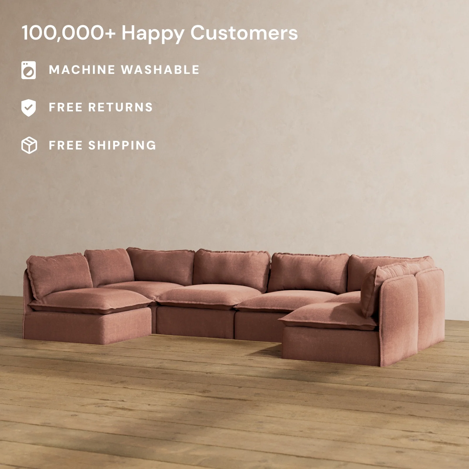 Slipcover Only - Modular Washable 6-Seater Open-Ends U-Sectional in Chestnut - Image 2