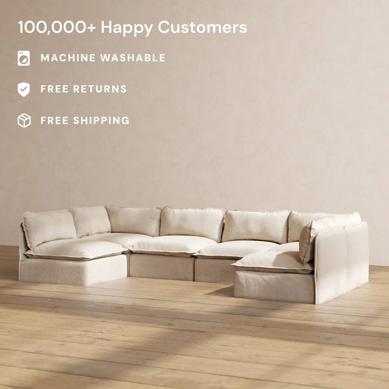 Slipcover Only - Modular Washable 6-Seater Open-Ends U-Sectional in Oat - Image 2