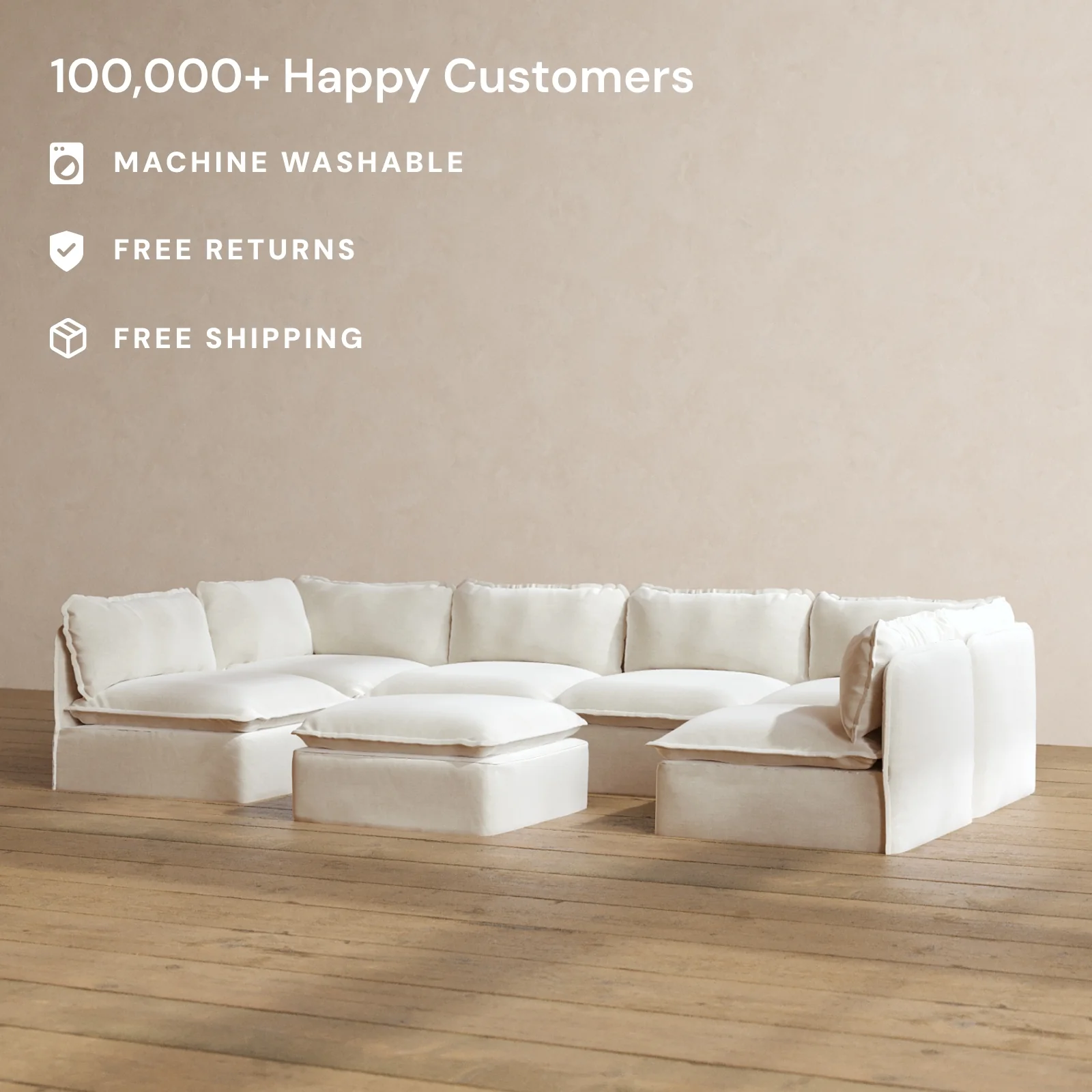Slipcover Only - Modular Washable 6-Seater Open-Ends U-Sectional + Ottoman in Coco - Image 2