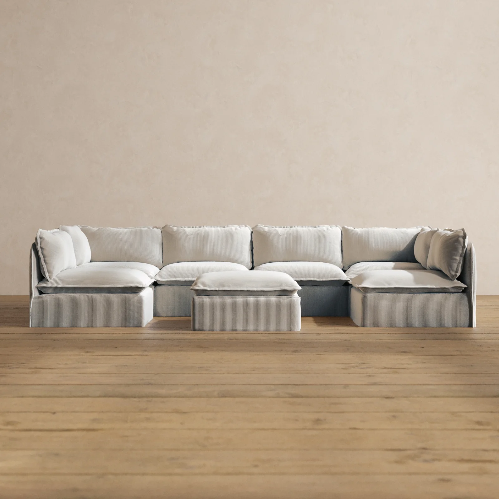 Slipcover Only - Modular Washable 6-Seater Open-Ends U-Sectional + Ottoman in Milk