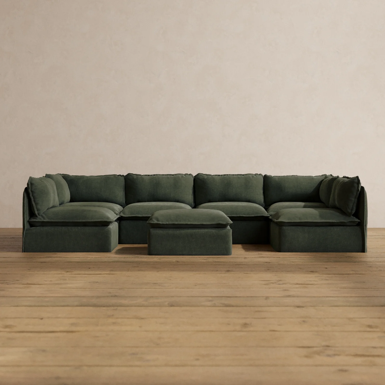 Slipcover Only - Modular Washable 6-Seater Open-Ends U-Sectional + Ottoman in Olivine