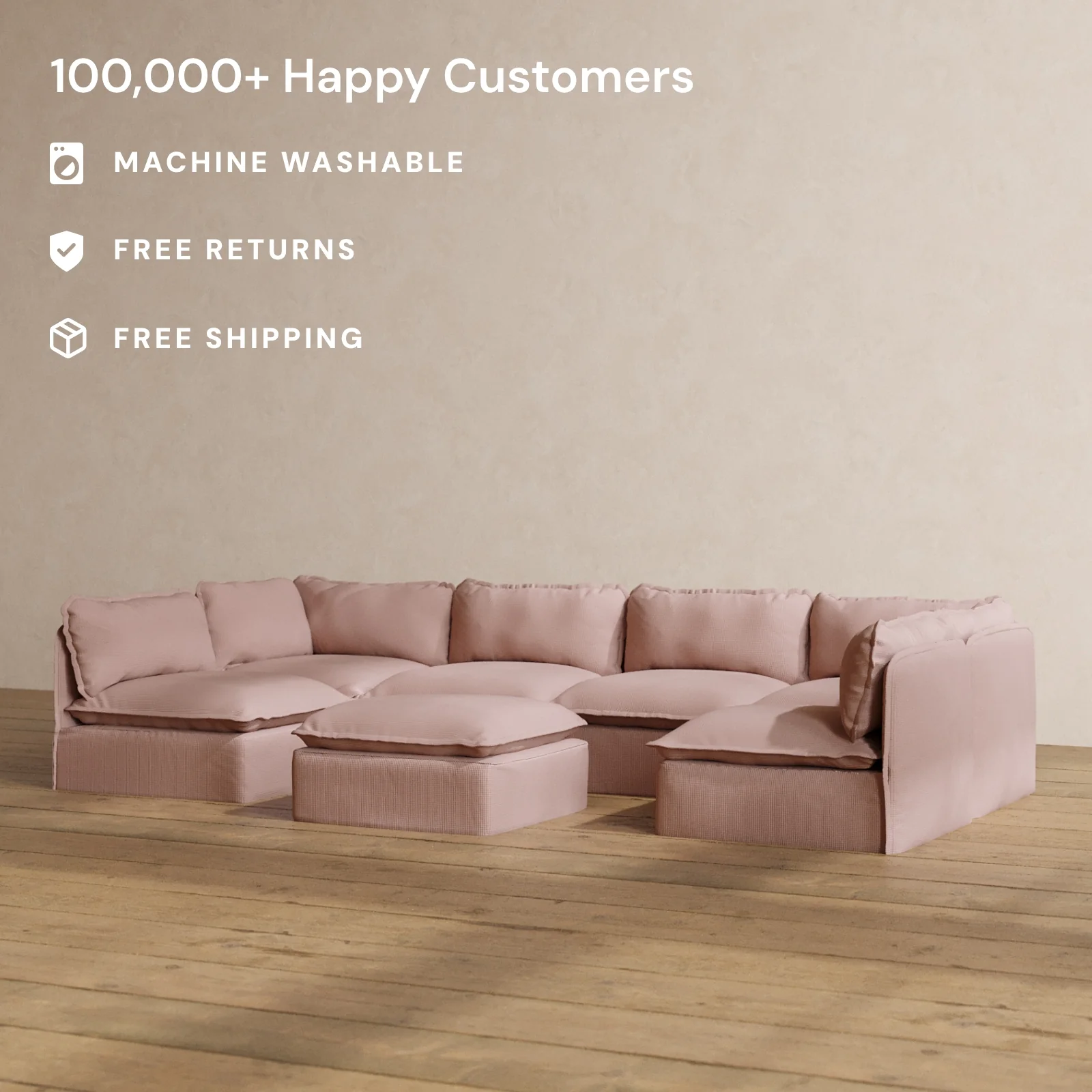 Slipcover Only - Modular Washable 6-Seater Open-Ends U-Sectional + Ottoman in Sakura - Image 2