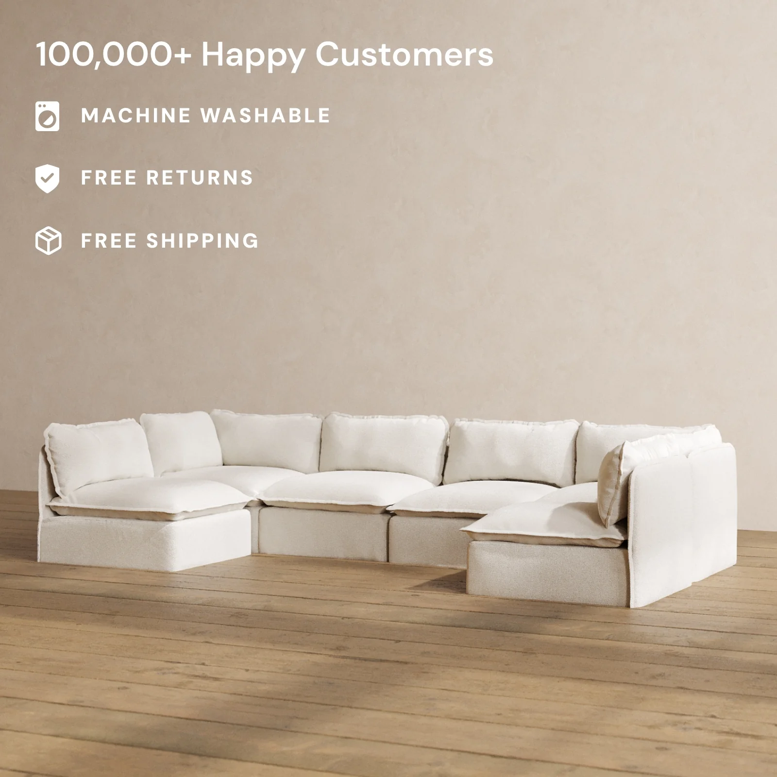Slipcover Only - Modular Washable 6-Seater Open-Ends U-Sectional in Powder - Image 2