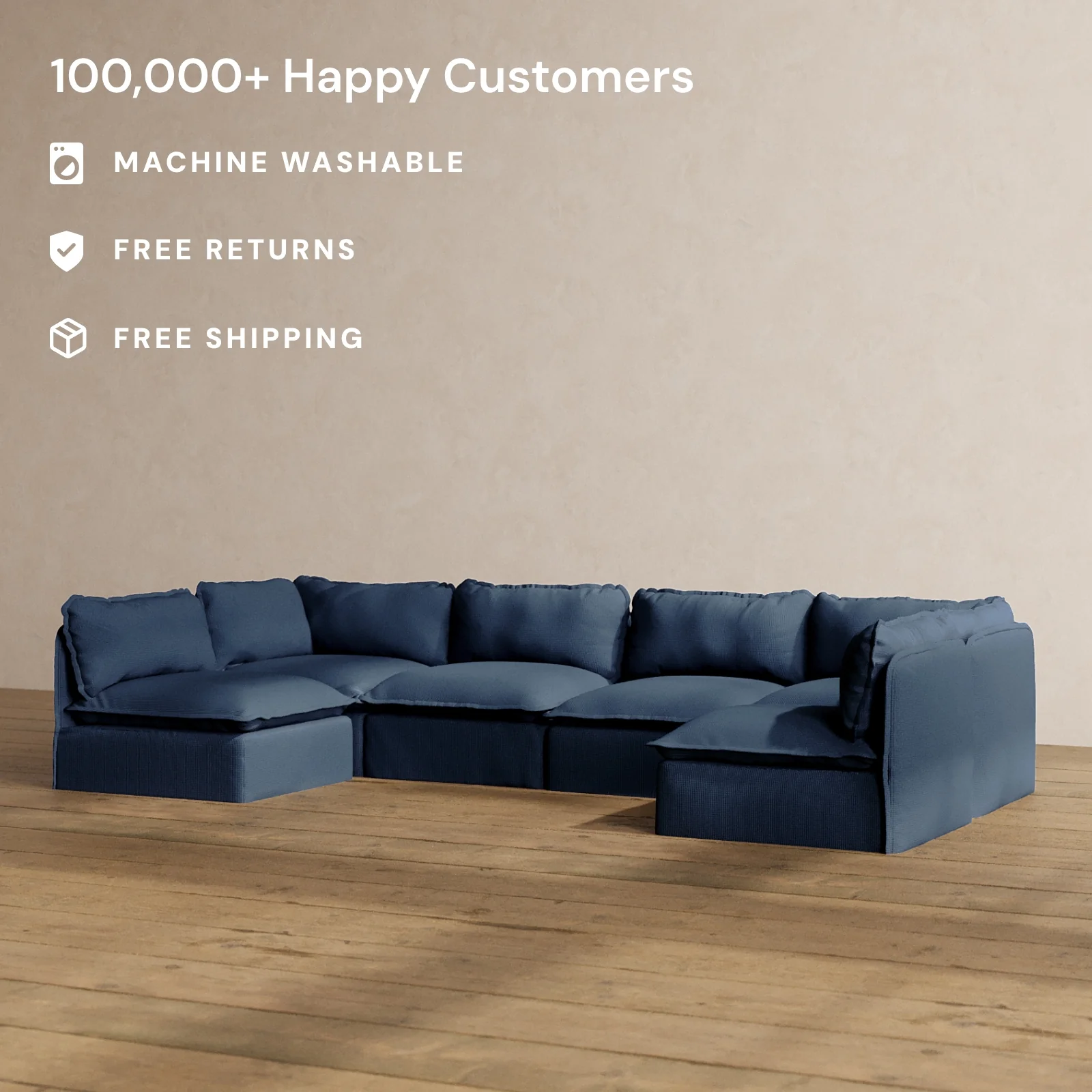 Slipcover Only - Modular Washable 6-Seater Open-Ends U-Sectional in Sumi - Image 2