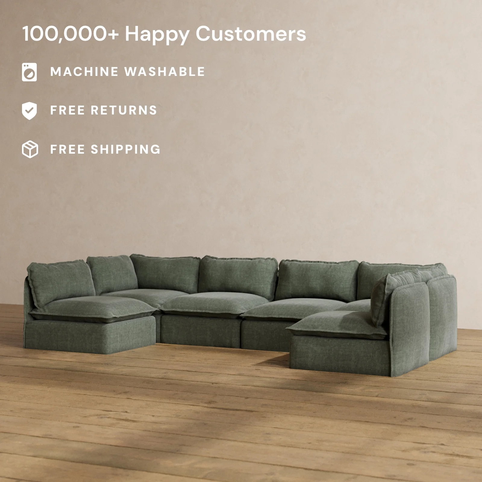 Slipcover Only - Modular Washable 6-Seater Open-Ends U-Sectional in Willow - Image 2