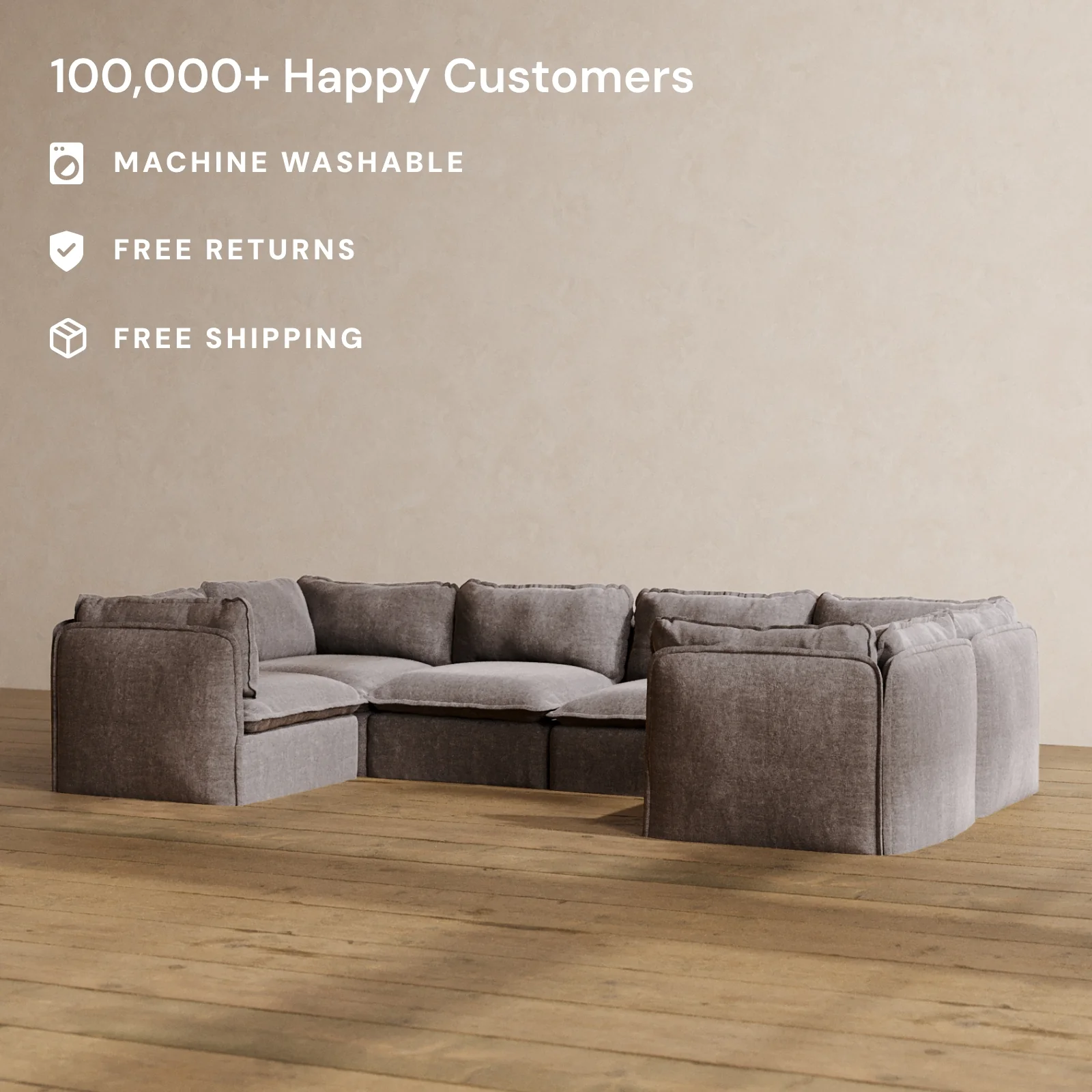Slipcover Only - Modular Washable 6-Seater U-Sectional in Caviar - Image 2