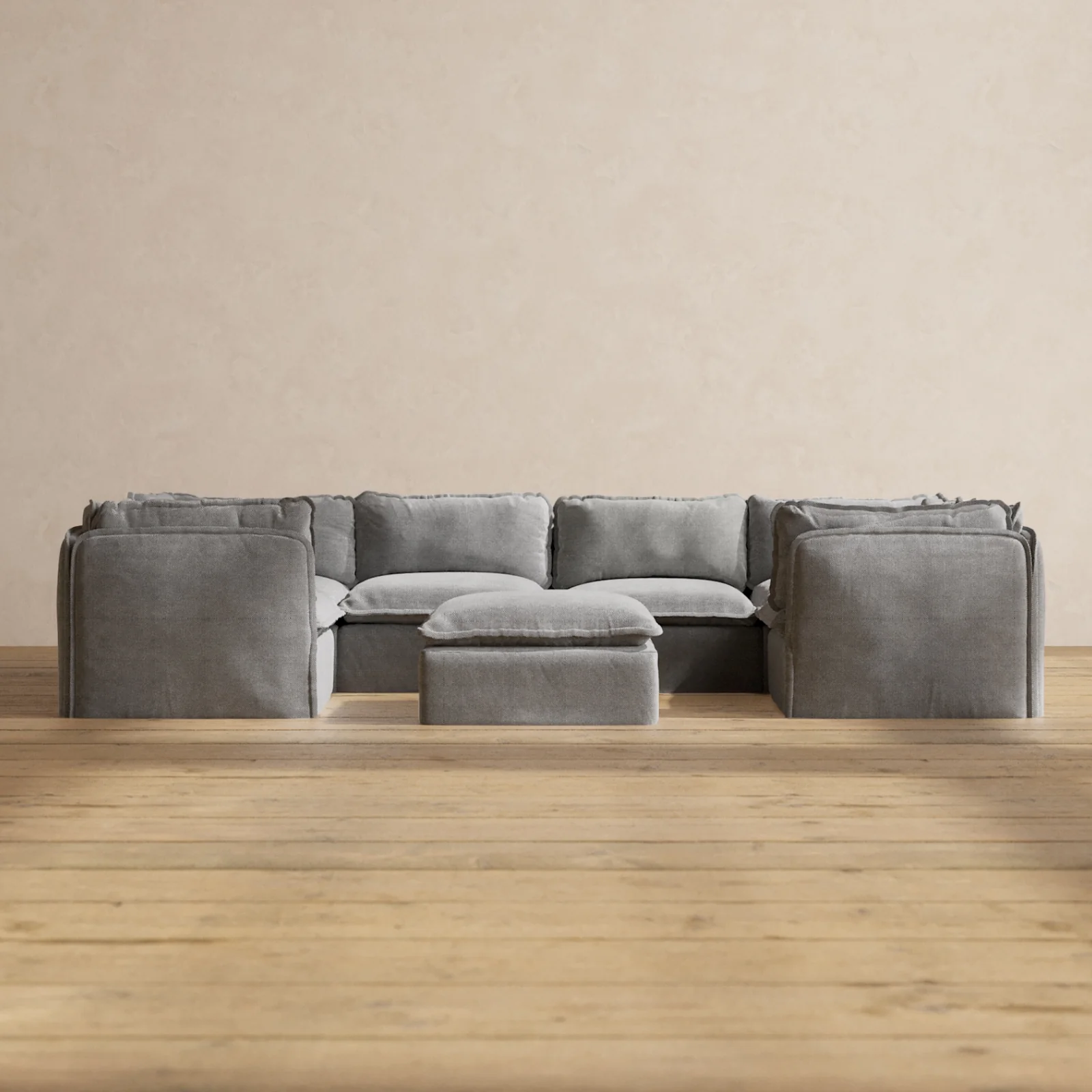 Slipcover Only - Modular Washable 6-Seater U-Sectional + Ottoman in Ash