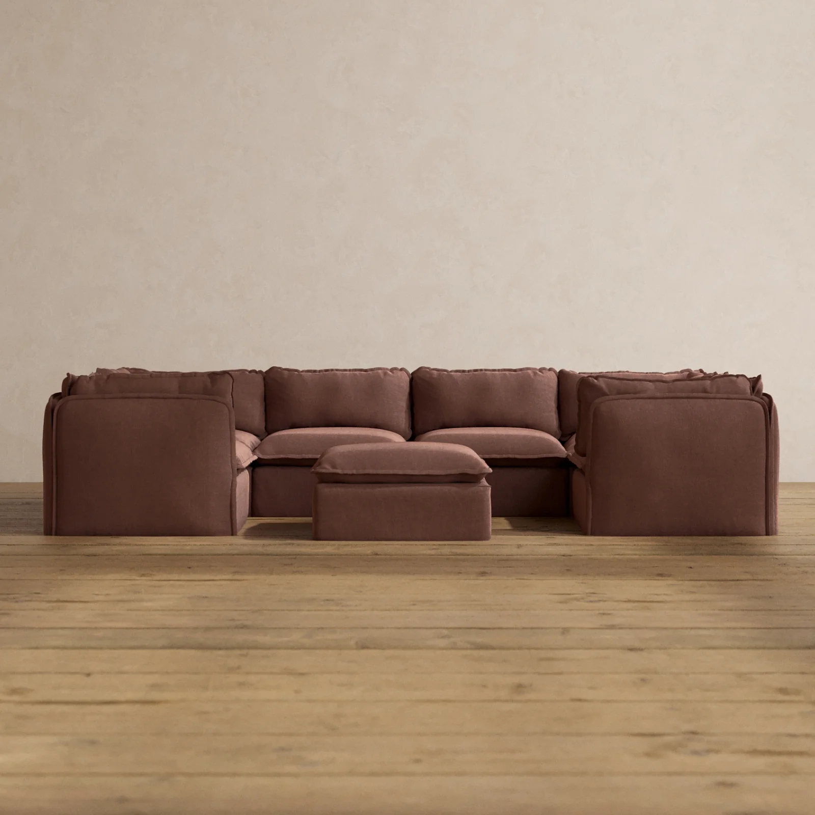 Slipcover Only - Modular Washable 6-Seater U-Sectional + Ottoman in Chestnut