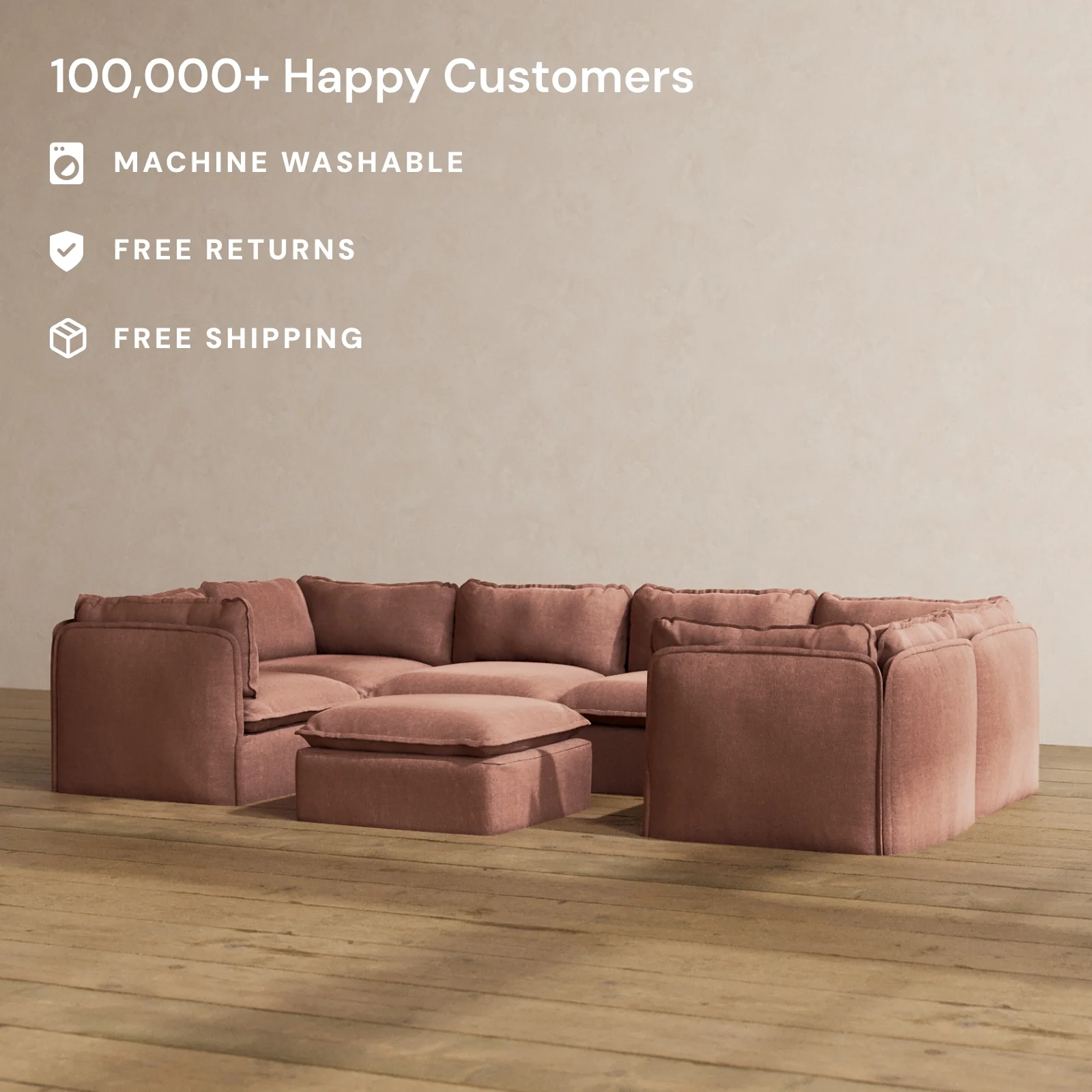Slipcover Only - Modular Washable 6-Seater U-Sectional + Ottoman in Chestnut - Image 2