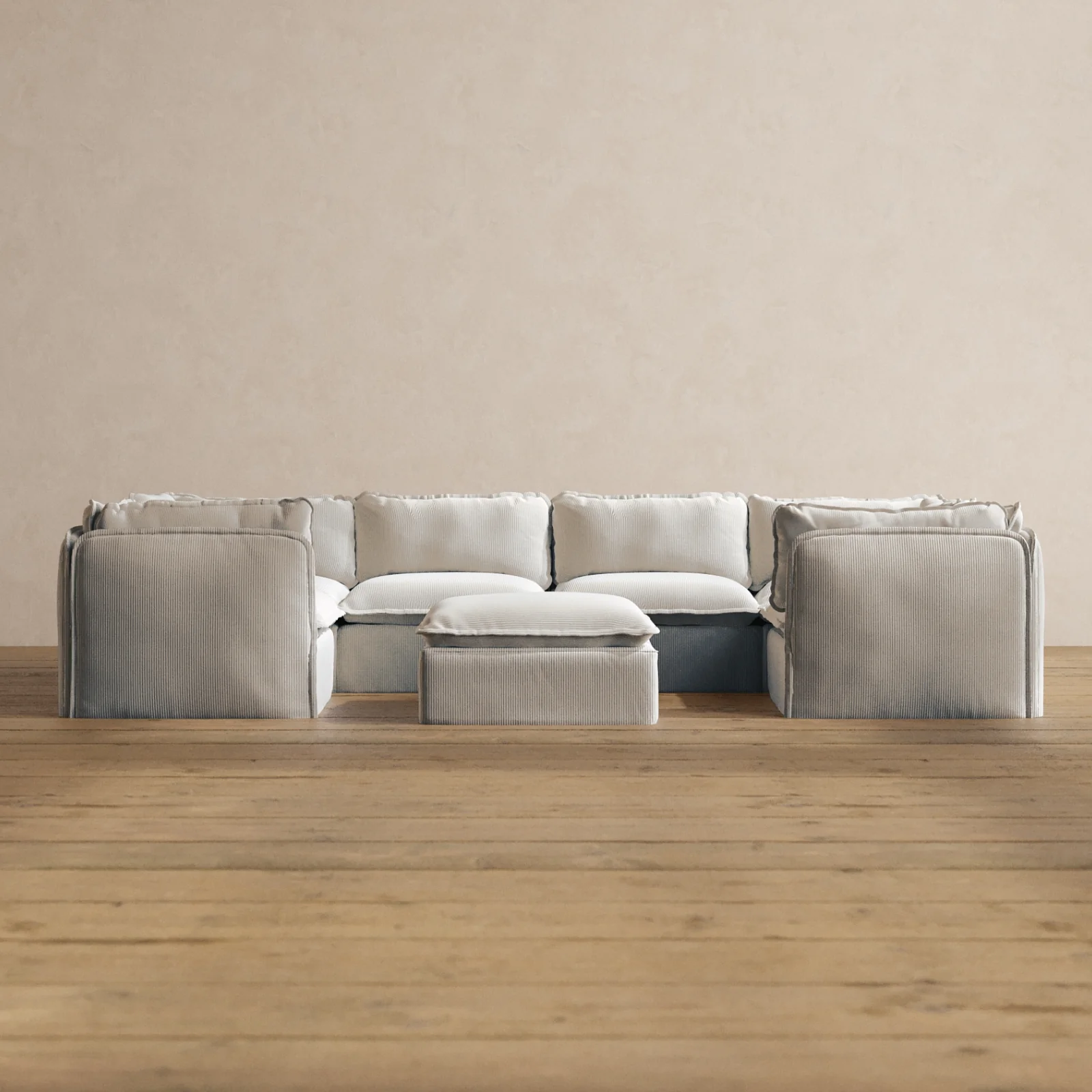 Slipcover Only - Modular Washable 6-Seater U-Sectional + Ottoman in Milk