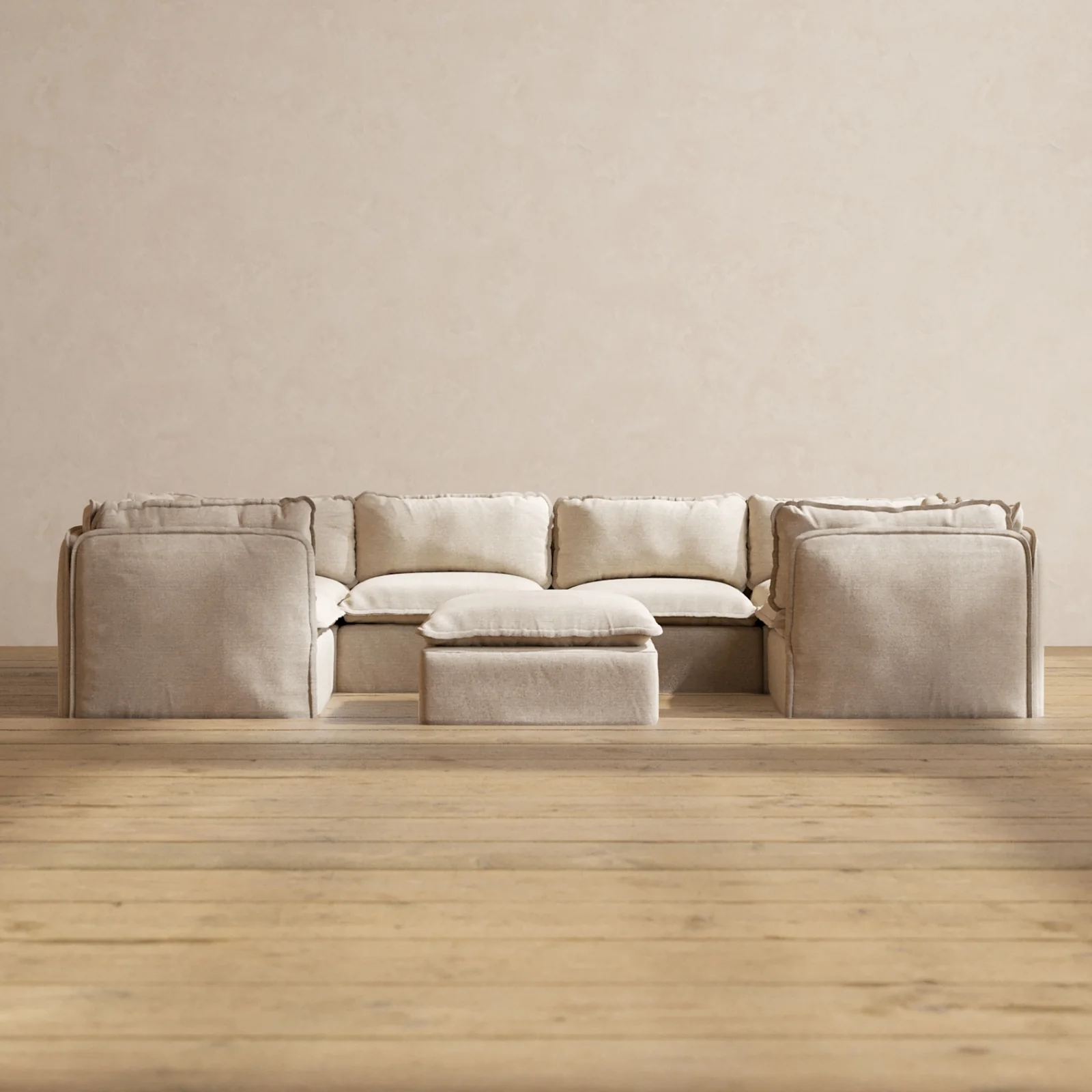 Slipcover Only - Modular Washable 6-Seater U-Sectional + Ottoman in Oat