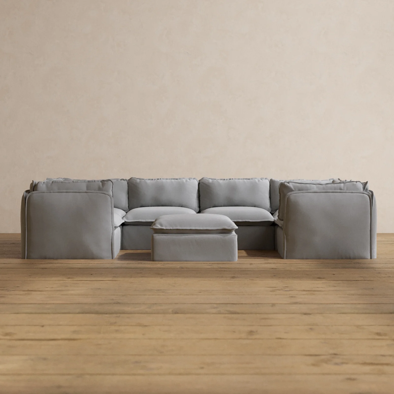 Slipcover Only - Modular Washable 6-Seater U-Sectional + Ottoman in Pumice