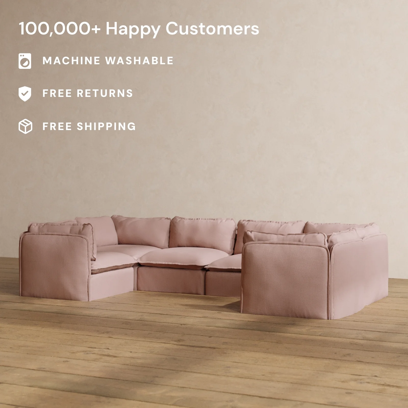 Slipcover Only - Modular Washable 6-Seater U-Sectional in Sakura - Image 2