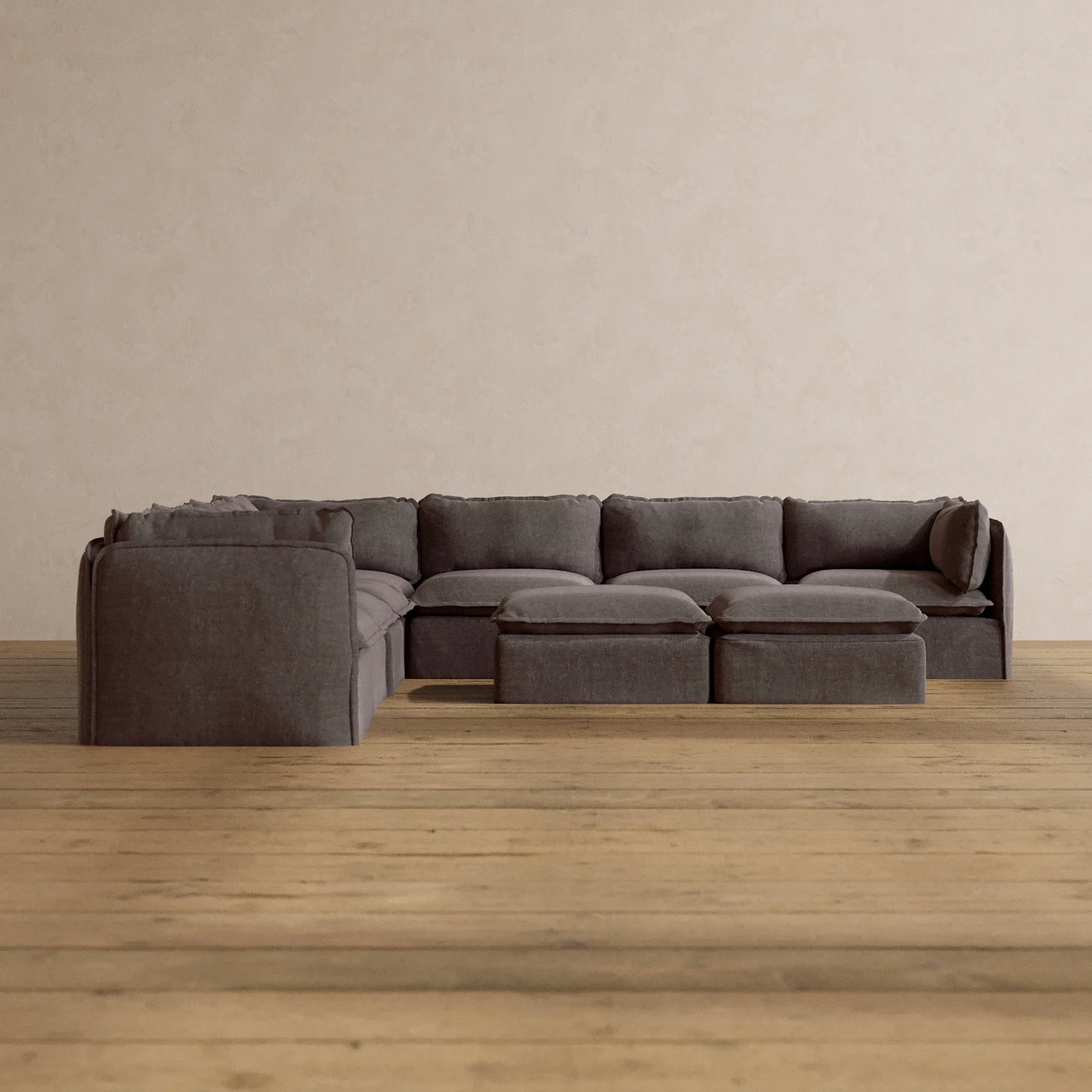 Slipcover Only - Modular Washable 7-Seater Corner Sectional + Bench Ottoman in Caviar