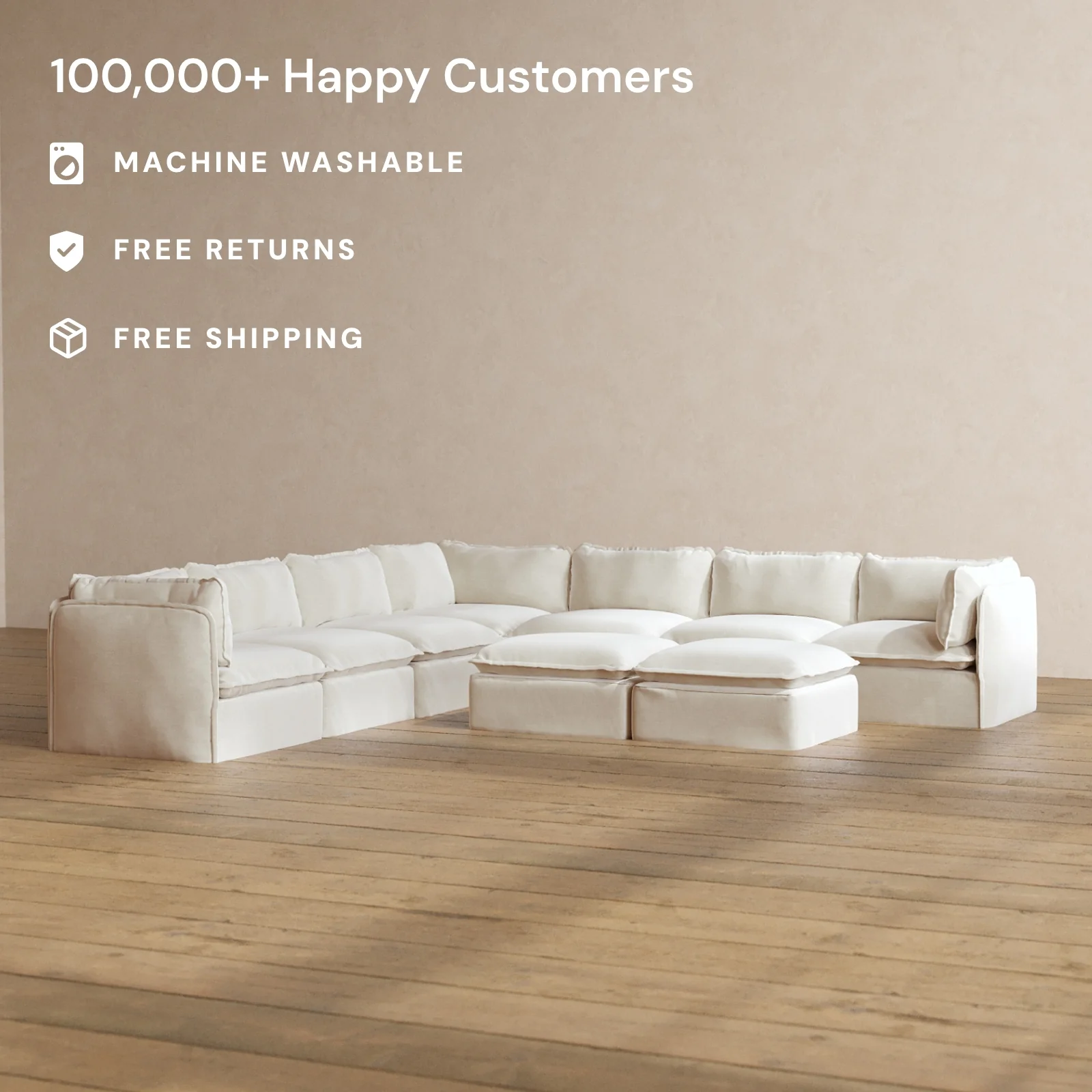 Slipcover Only - Modular Washable 7-Seater Corner Sectional + Bench Ottoman in Coco - Image 2